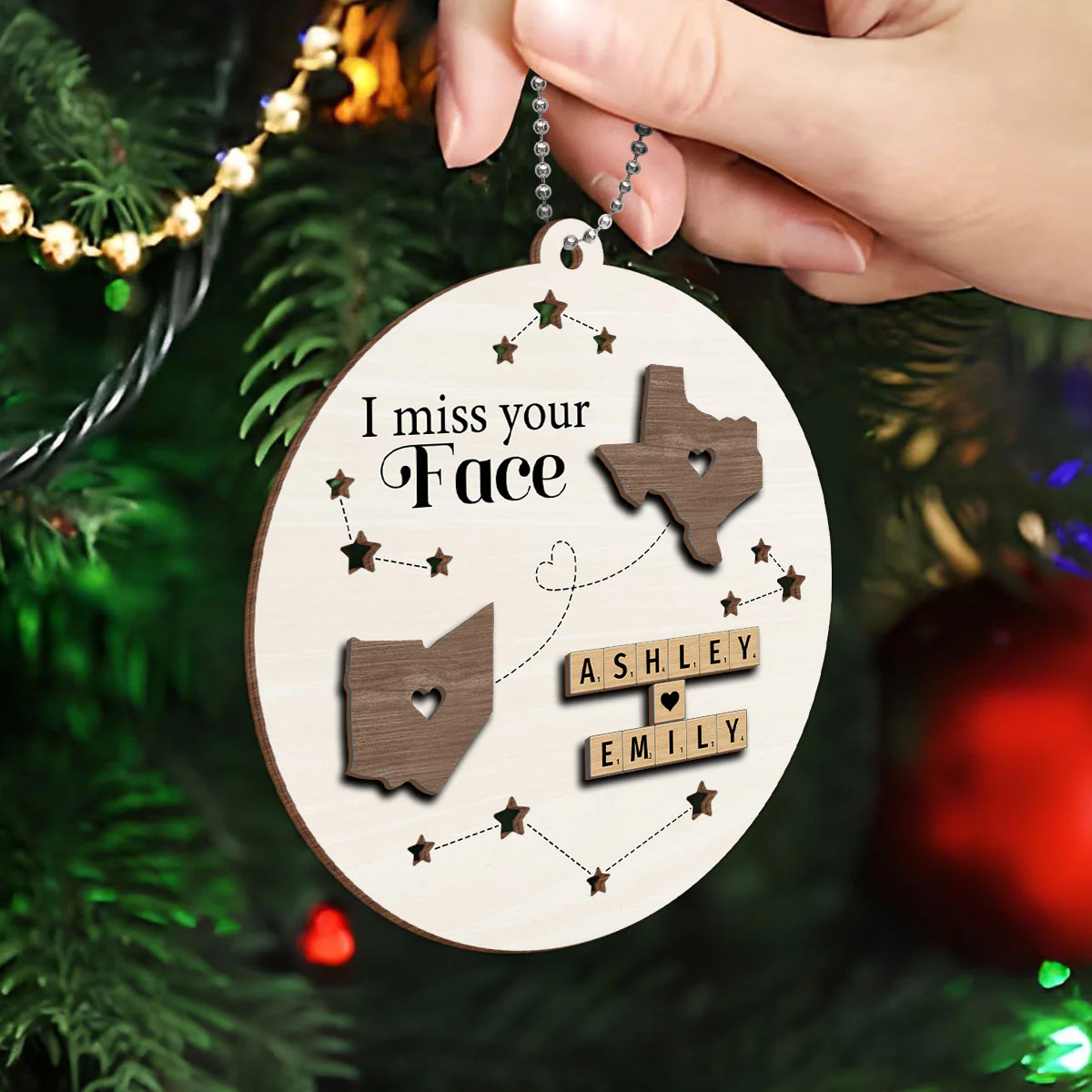I Miss Your Face Long Distance State Maps Wooden Blocks Personalized 2-Layer Wooden Ornament, Christmas Gift For Besties, Couple, Family - Image 6