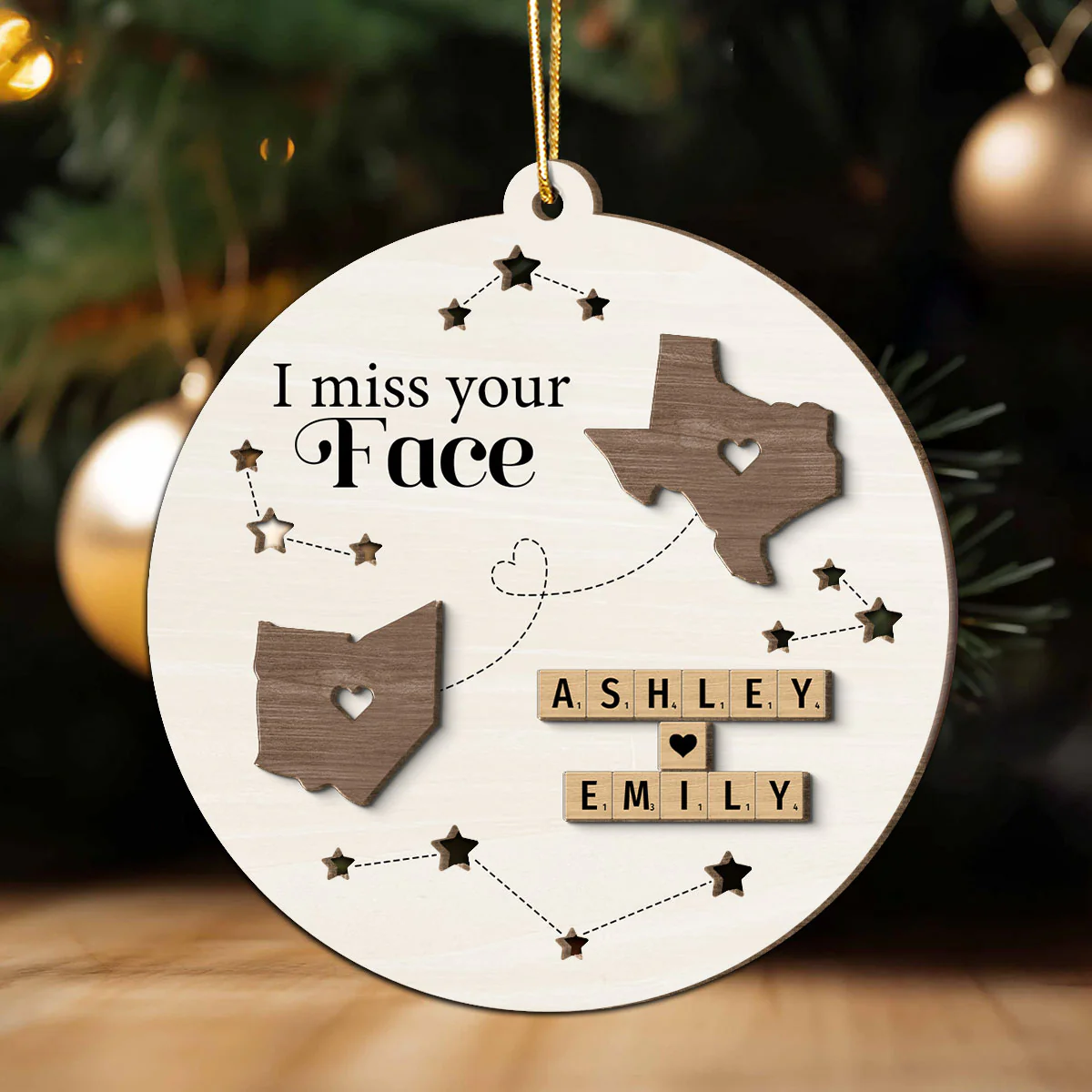 I Miss Your Face Long Distance State Maps Wooden Blocks Personalized 2-Layer Wooden Ornament, Christmas Gift For Besties, Couple, Family - Image 7