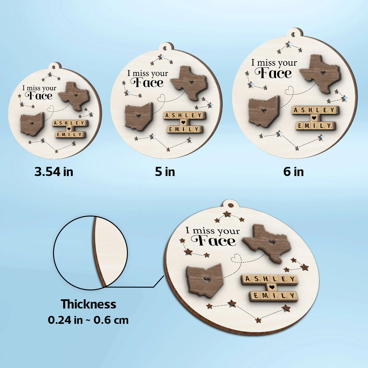 I Miss Your Face Long Distance State Maps Wooden Blocks Personalized 2-Layer Wooden Ornament, Christmas Gift For Besties, Couple, Family - Image 8