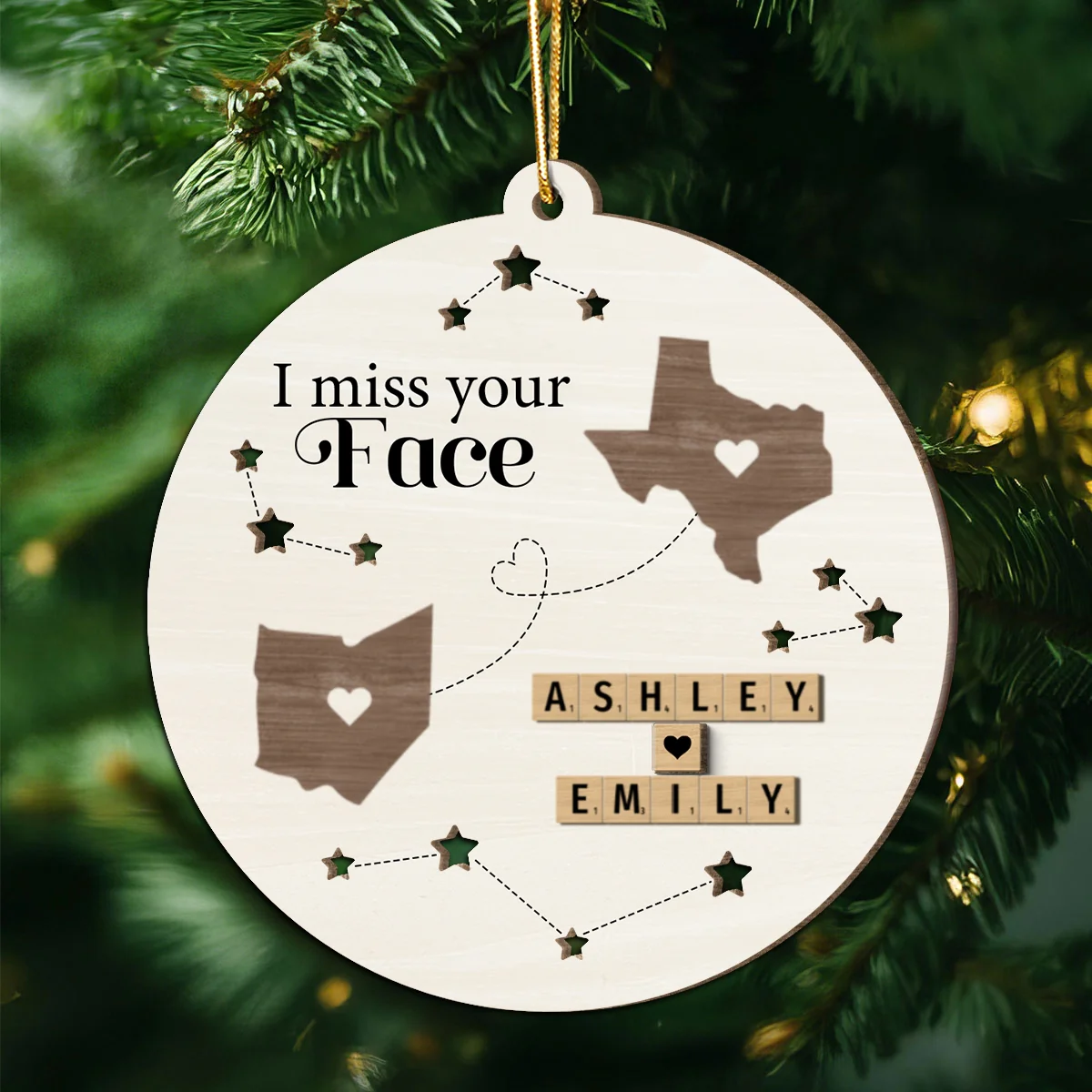 I Miss Your Face Long Distance State Maps Wooden Blocks Personalized 2-Layer Wooden Ornament, Christmas Gift For Besties, Couple, Family - Image 9