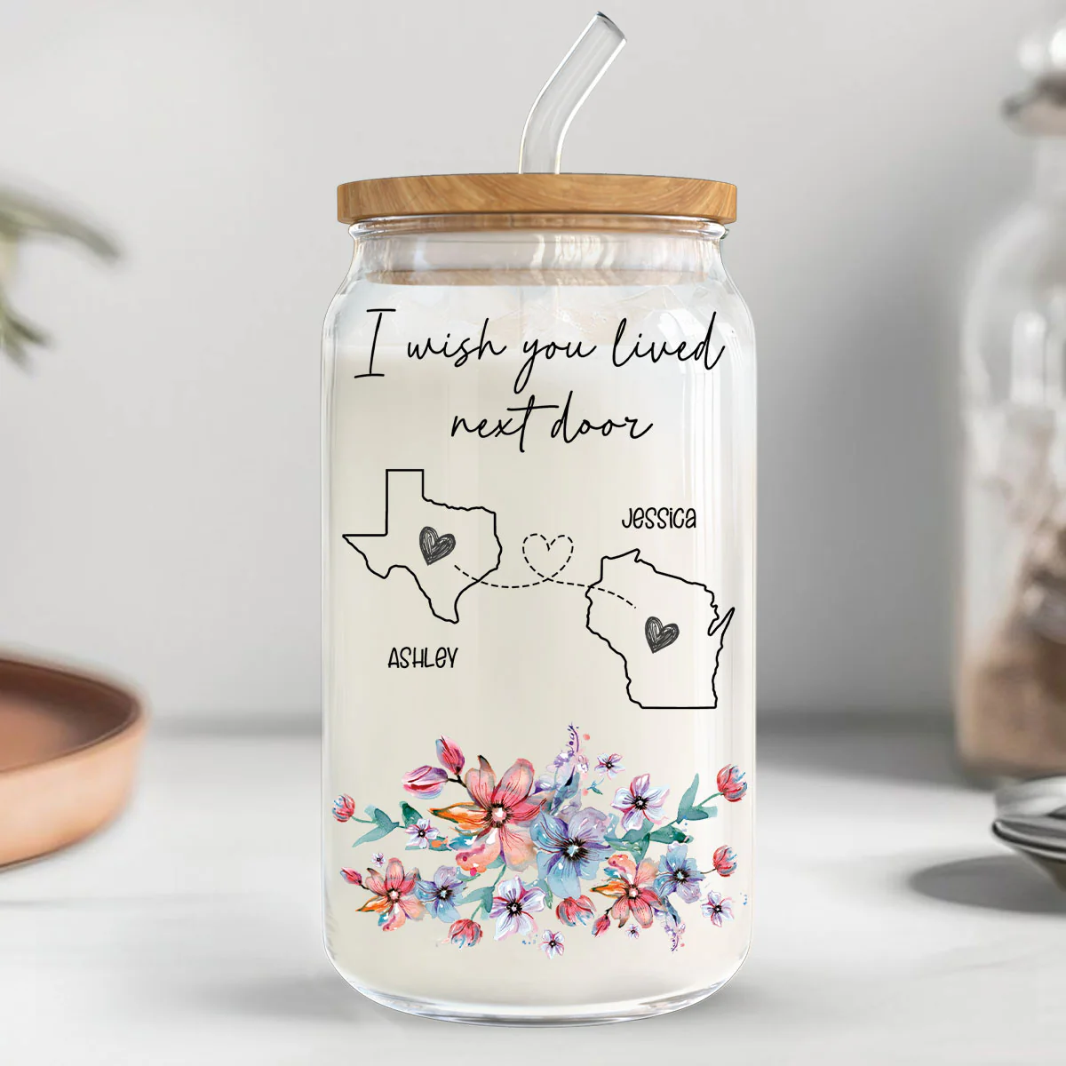 I Miss Your Face Personalized Glass Can, Best Friend Wine Glass, Long Distance Friendship Gift
