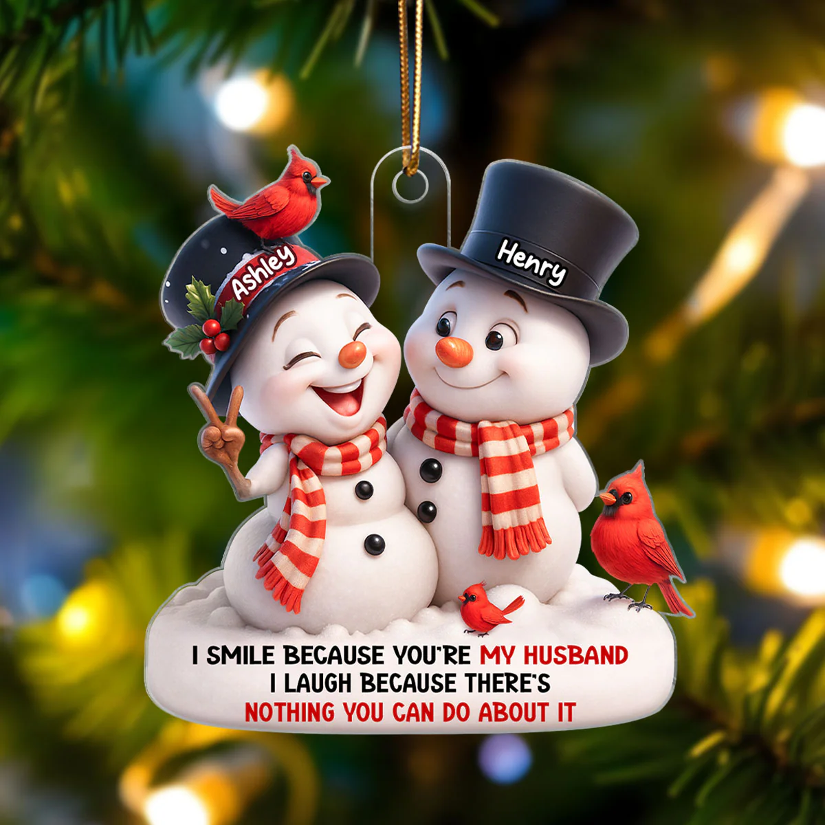 I Smile Because You're My Husband - Personalized Acrylic Ornament - Funny Christmas Gift for him, Gift for her - Image 6