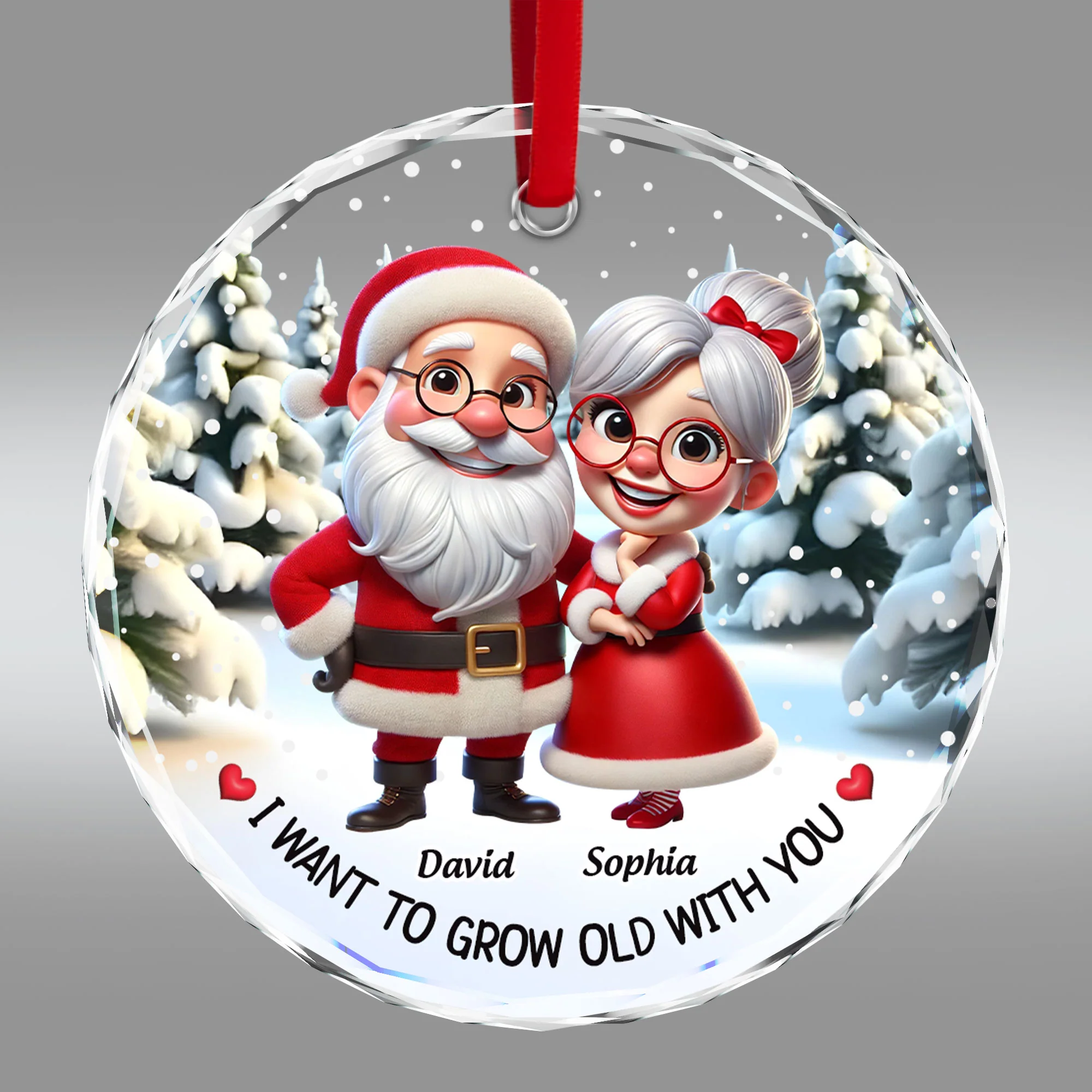 I Want To Grow Old With You Funny Cartoon Couple Christmas Personalized Glass Ornament - Image 2