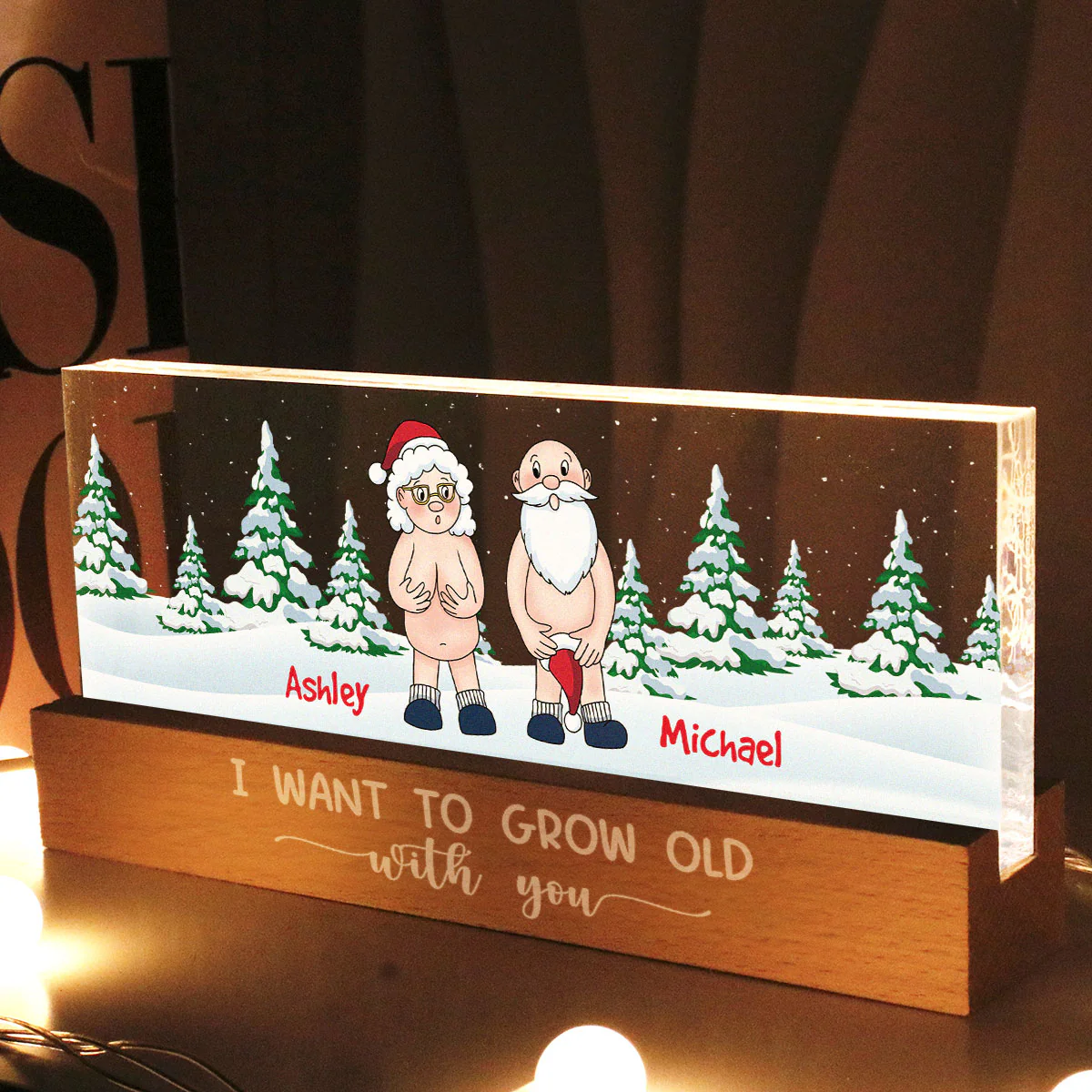 I Want To Grow Old With You Funny Christmas Couple Personalized Acrylic Block LED Night Light - Image 3