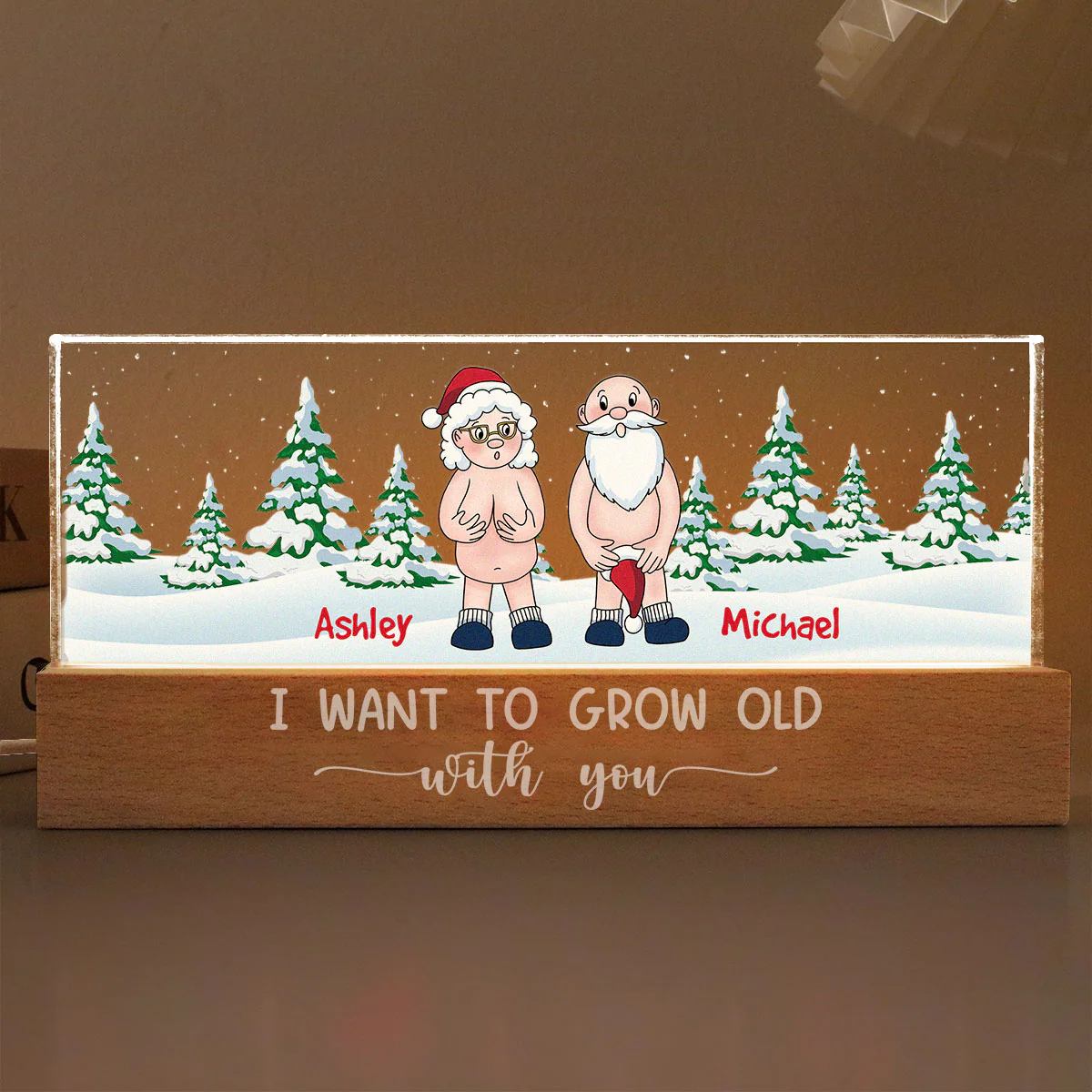 I Want To Grow Old With You Funny Christmas Couple Personalized Acrylic Block LED Night Light - Image 7