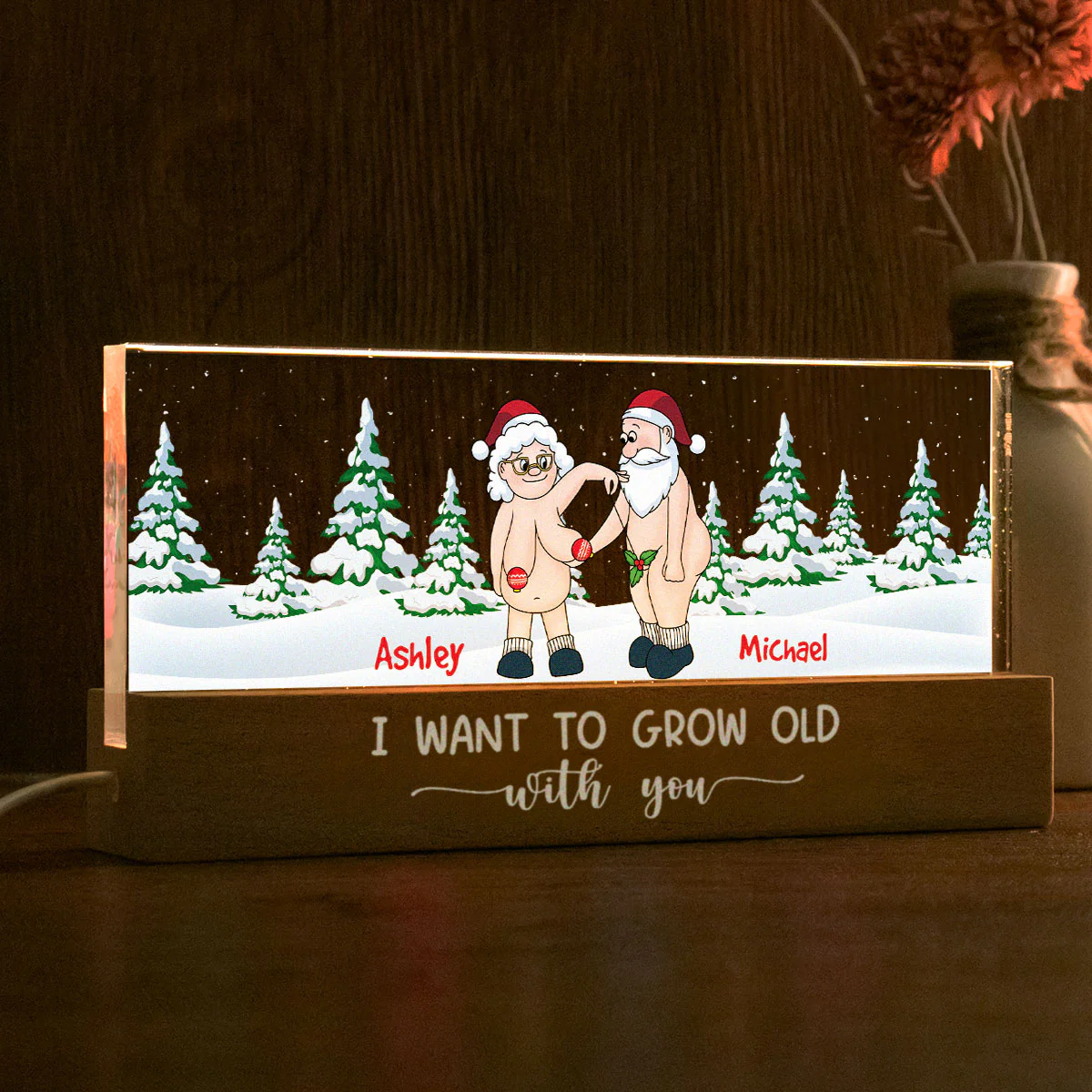 I Want To Grow Old With You Funny Christmas Couple Personalized Acrylic Block LED Night Light - Image 9
