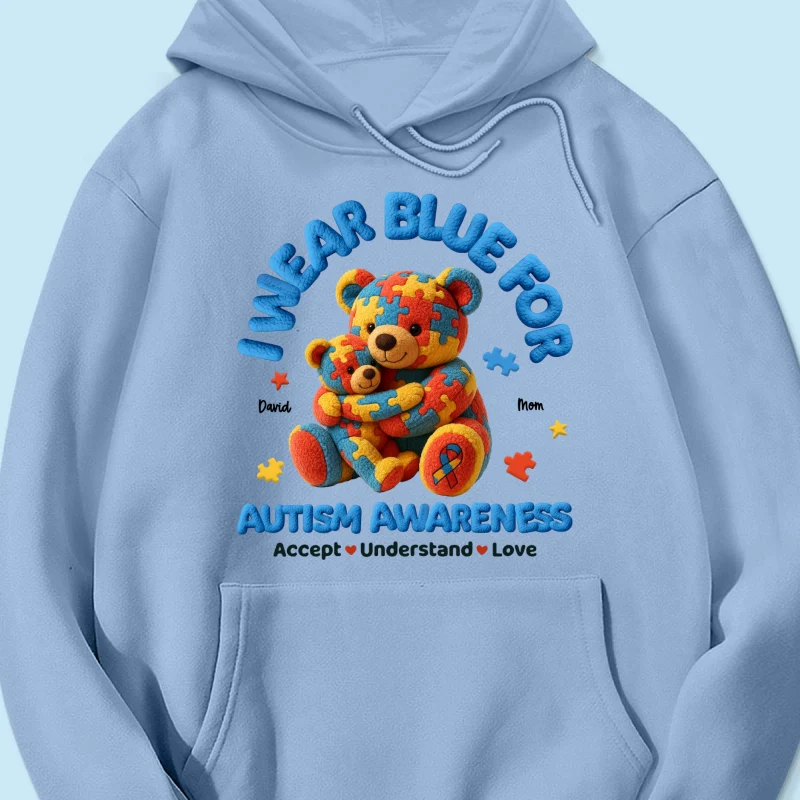 I Wear Blue For Autism Awareness Bear Mom & Kid Personalized Shirt - Image 17