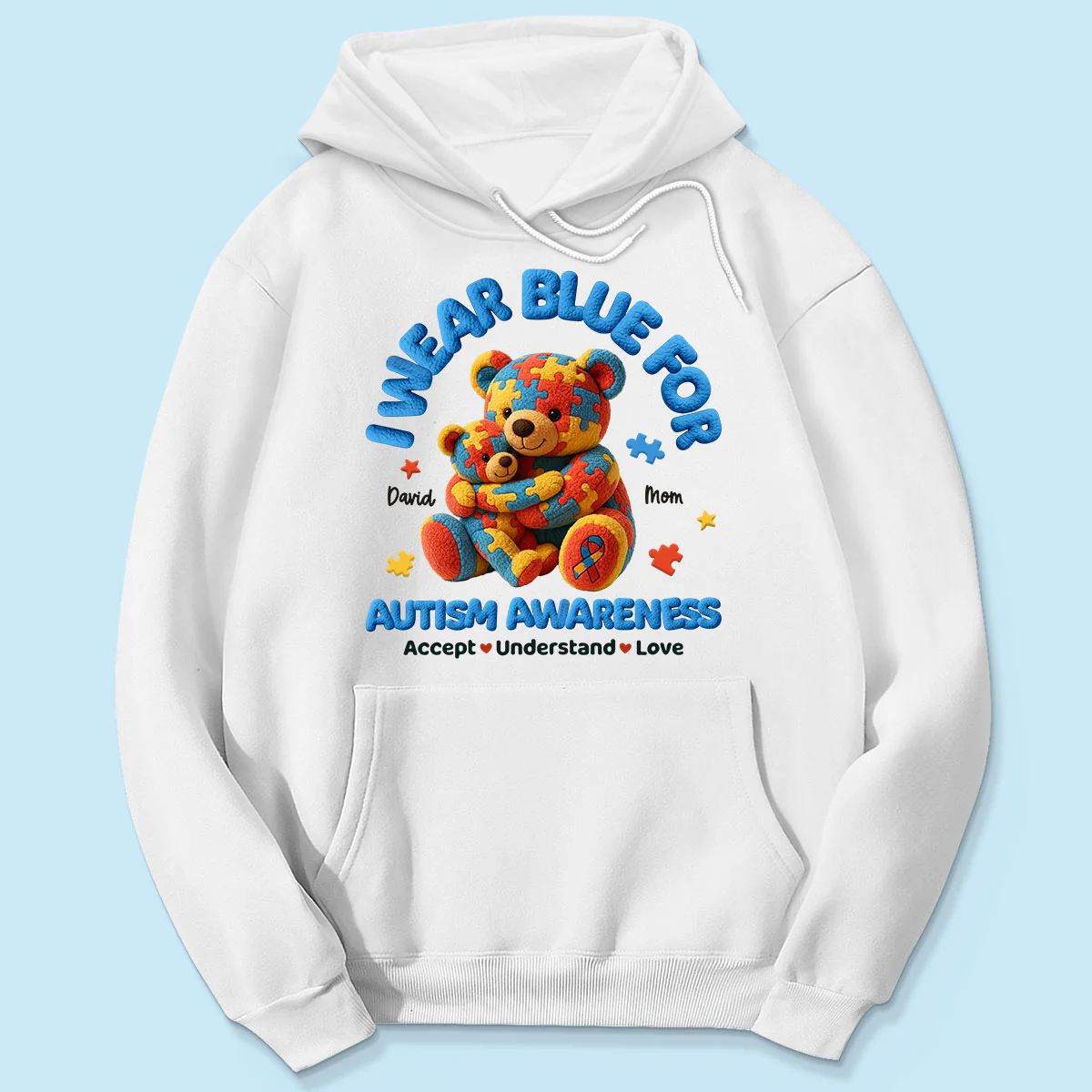 I Wear Blue For Autism Awareness Bear Mom & Kid Personalized Shirt - Image 6