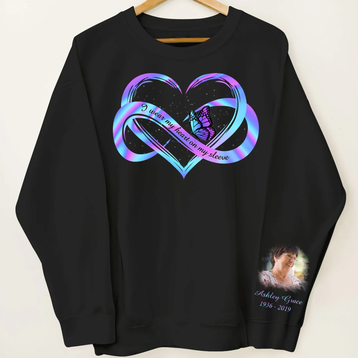 I Wear My Heart On My Sleeve Memorial, Sympathy Gift, Personalized Sleeve Printed Sweatshirt - Image 7