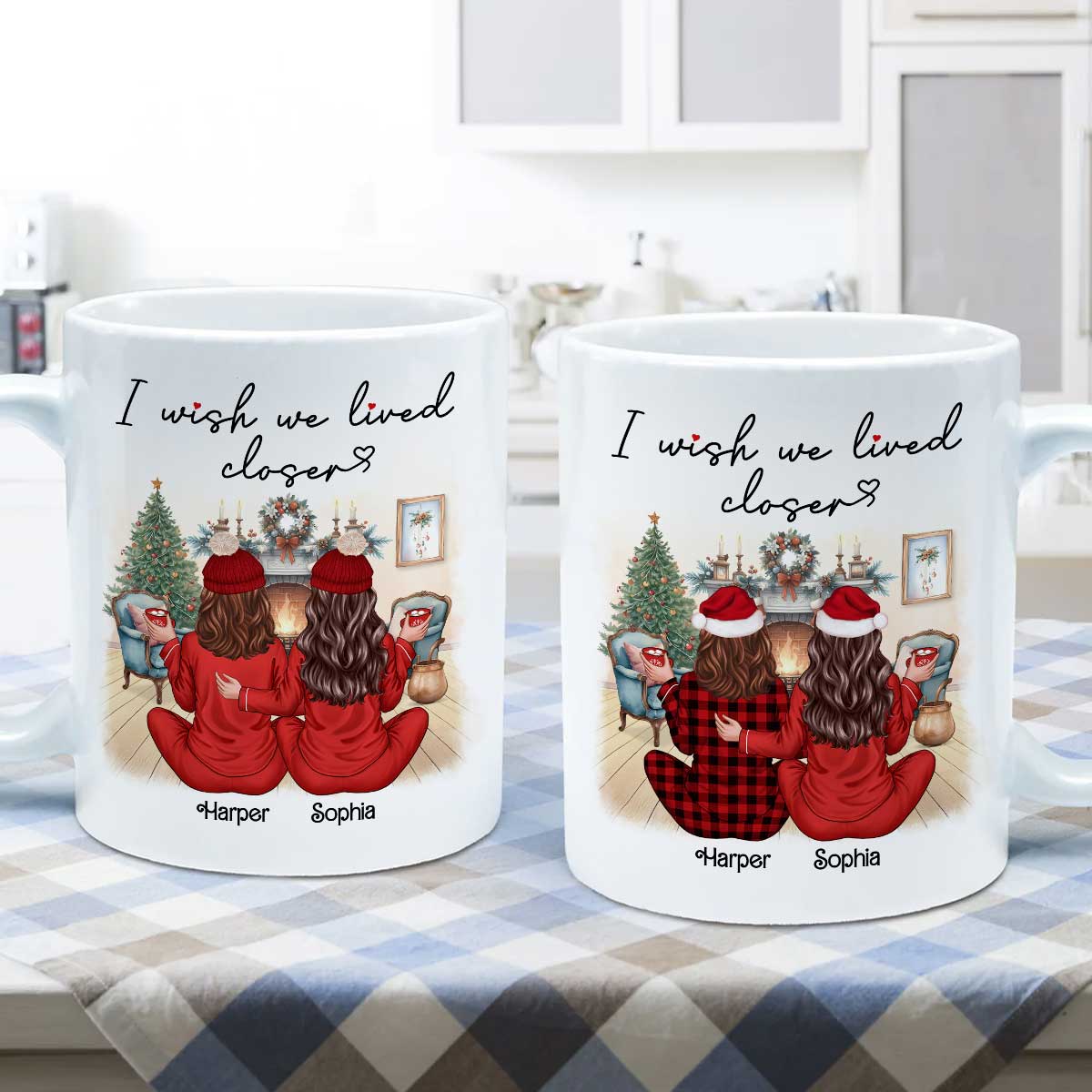 I Wish We Lived Closer Back View Pajamas Besties Personalized Mug, Christmas Gift For Besties, Best Friends - Image 5