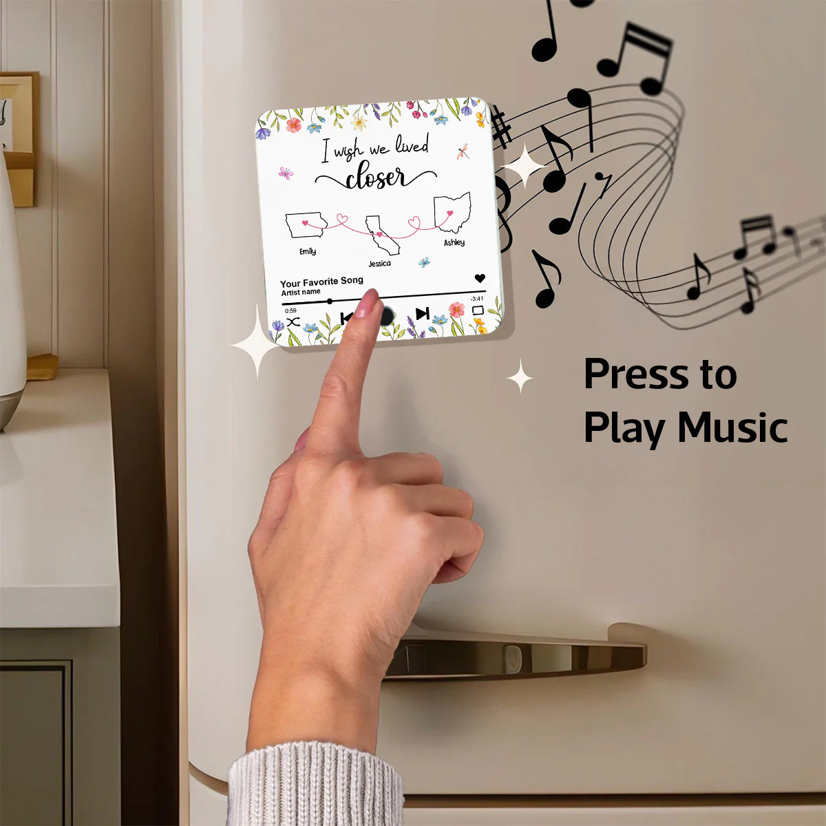I Wish We Lived Closer Floral Personalized Custom Music Fridge Magnet, Mother Daughter, Best Friends, Siblings - Image 6