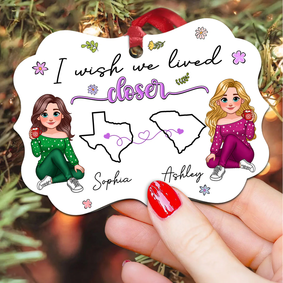 I Wish We Lived Closer Long Distance Animated Besties Personalized Aluminum Ornament, Christmas Gift For Best Friends - Image 3
