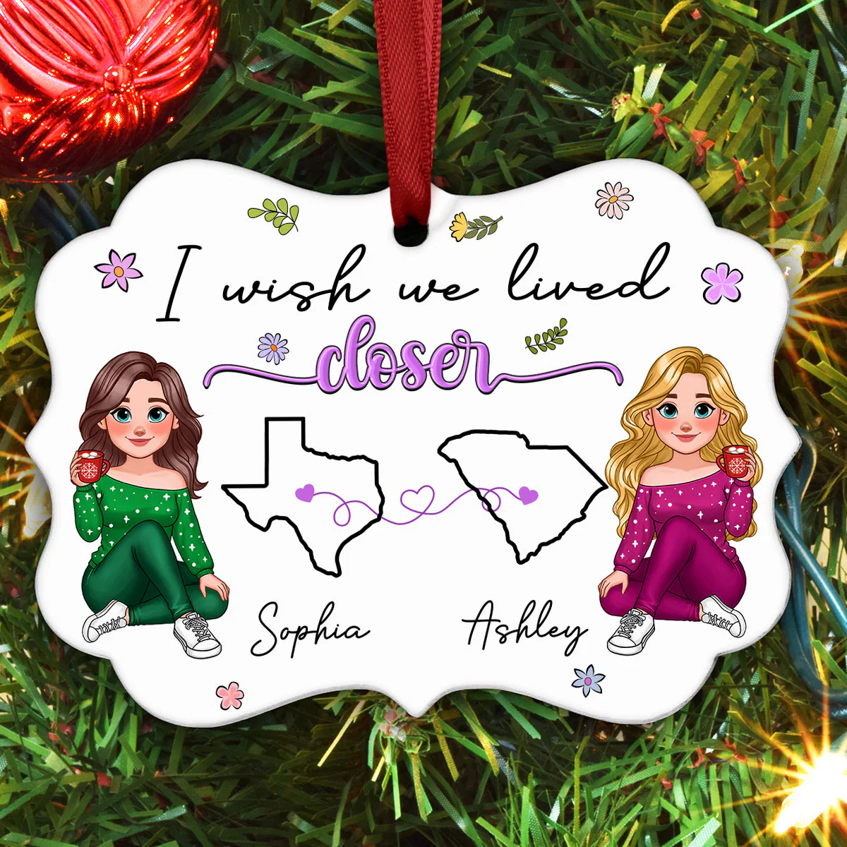 I Wish We Lived Closer Long Distance Animated Besties Personalized Aluminum Ornament, Christmas Gift For Best Friends - Image 6