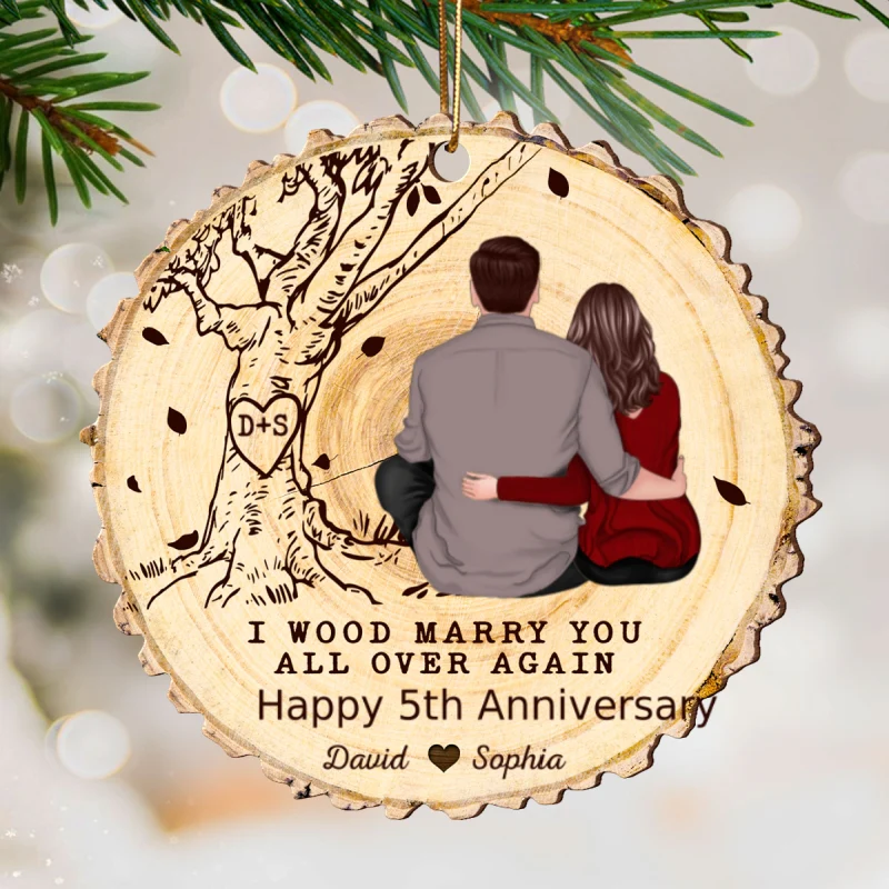 I Wood Marry You All Over Again Couple Sitting Back View Personalized Wooden Ornament, Anniversary Gift For Him, Gift For Her - Image 7