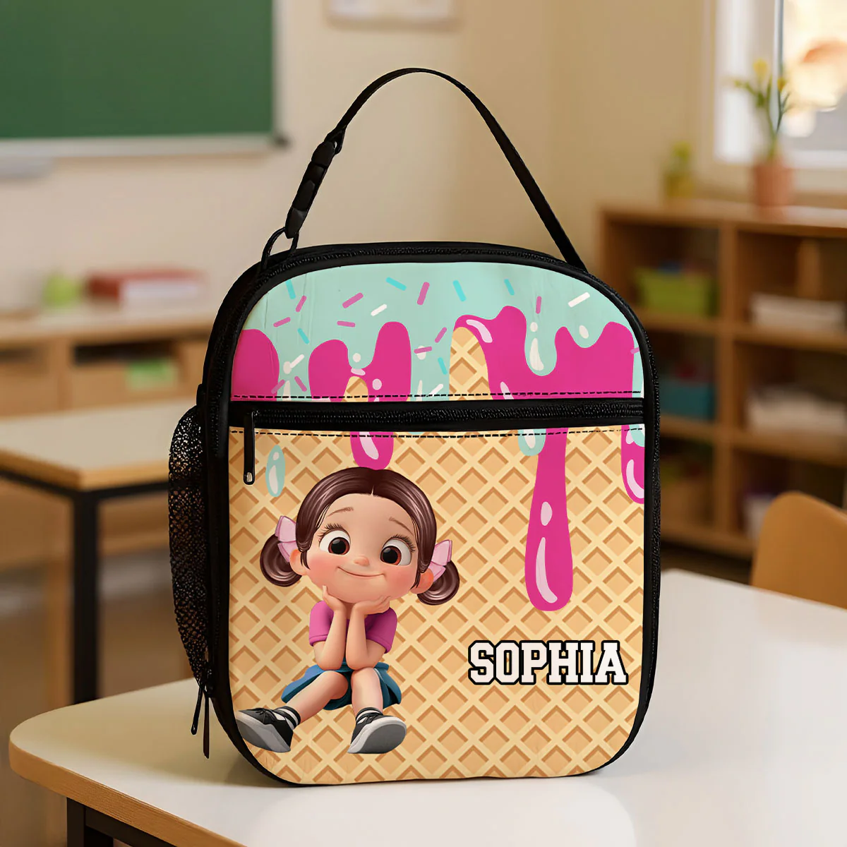 Ice Cream Drip Personalized Insulated Kid Lunch Bag, Back to School Lunch Bag for Kids - Image 2