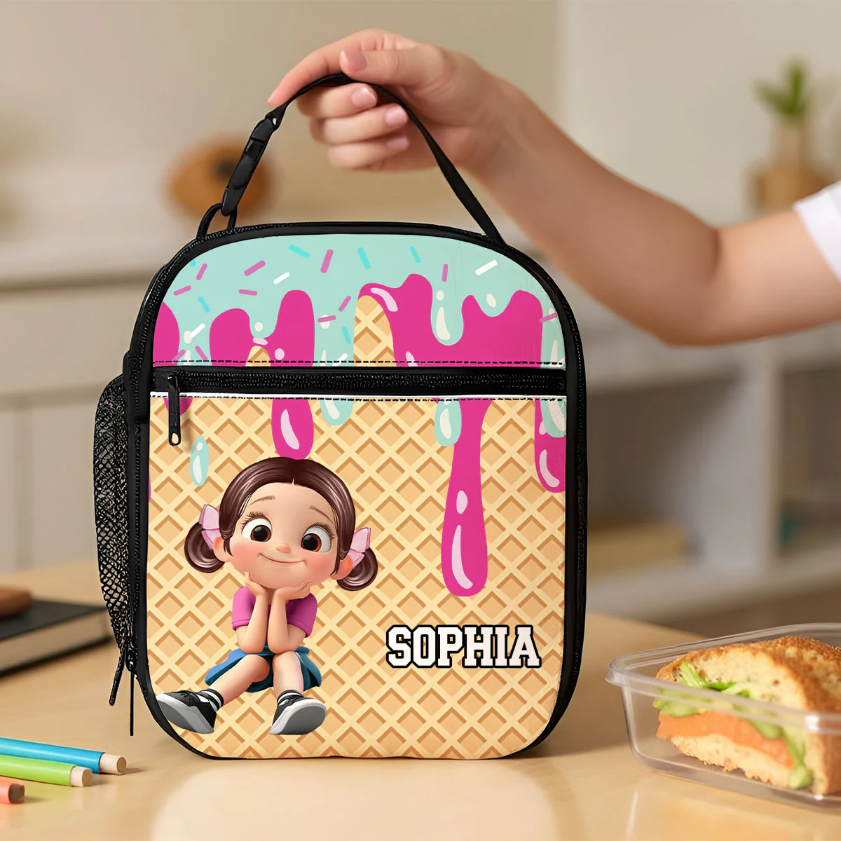 Ice Cream Drip Personalized Insulated Kid Lunch Bag, Back to School Lunch Bag for Kids - Image 3