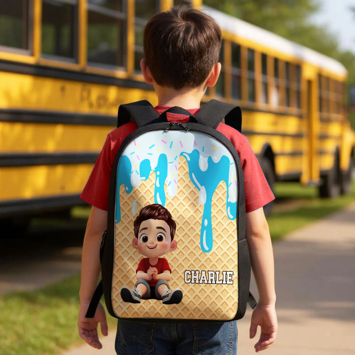 Ice Cream Drip Personalized Kid Backpack, Back to School Backpack for Kids - Image 3