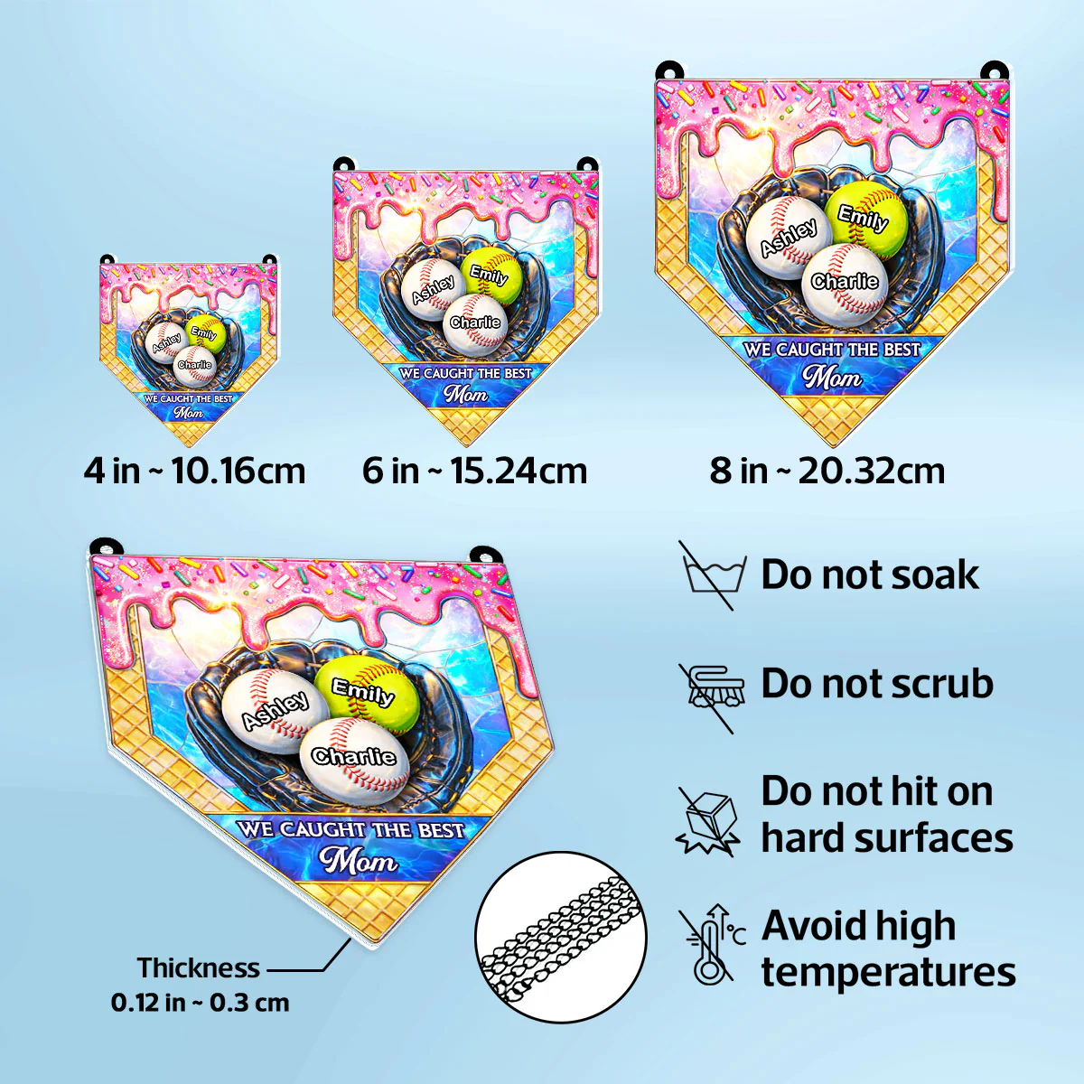Icecream Drip Baseball We Caught the Best Mom - Personalized Suncatcher - Mother's Day Gift for Mom, Wife - Image 7