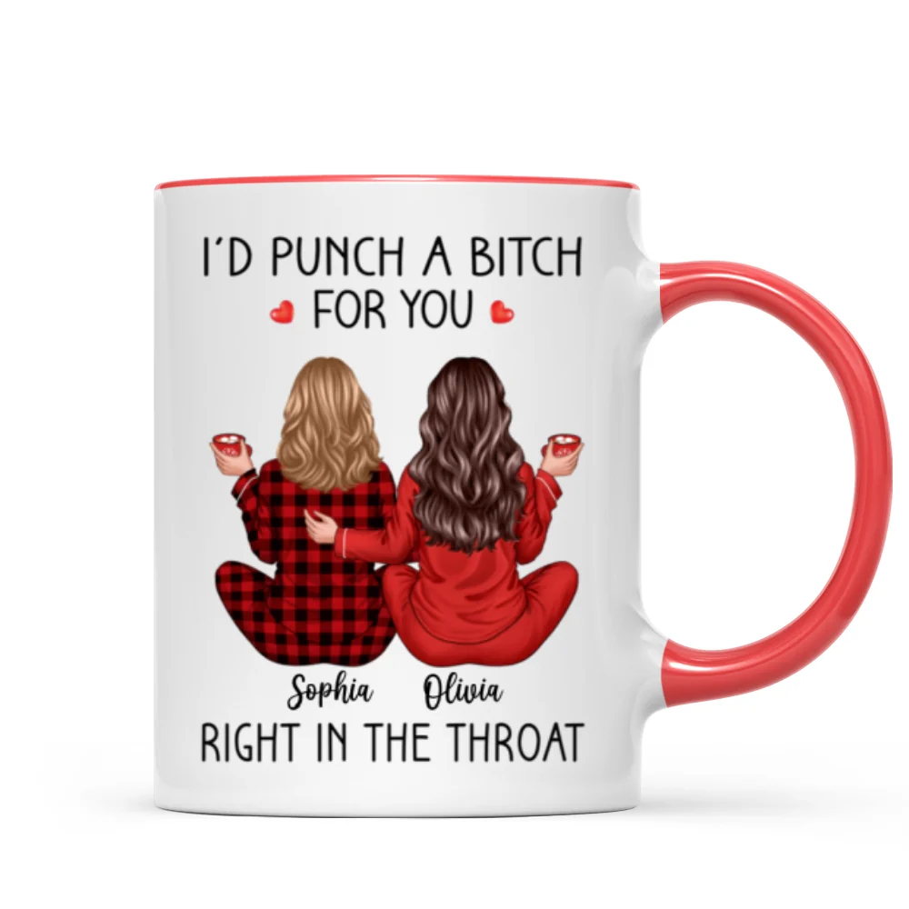 I'd Punch A Bitch For You Back View Pajamas Besties Personalized Mug, Christmas Funny Gift For Best Friends, BFF - Image 11