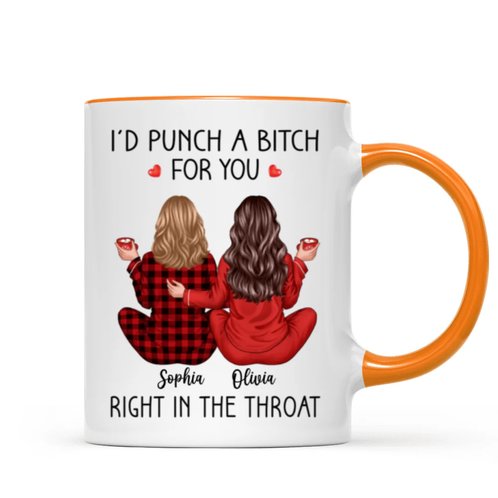 I'd Punch A Bitch For You Back View Pajamas Besties Personalized Mug, Christmas Funny Gift For Best Friends, BFF - Image 15