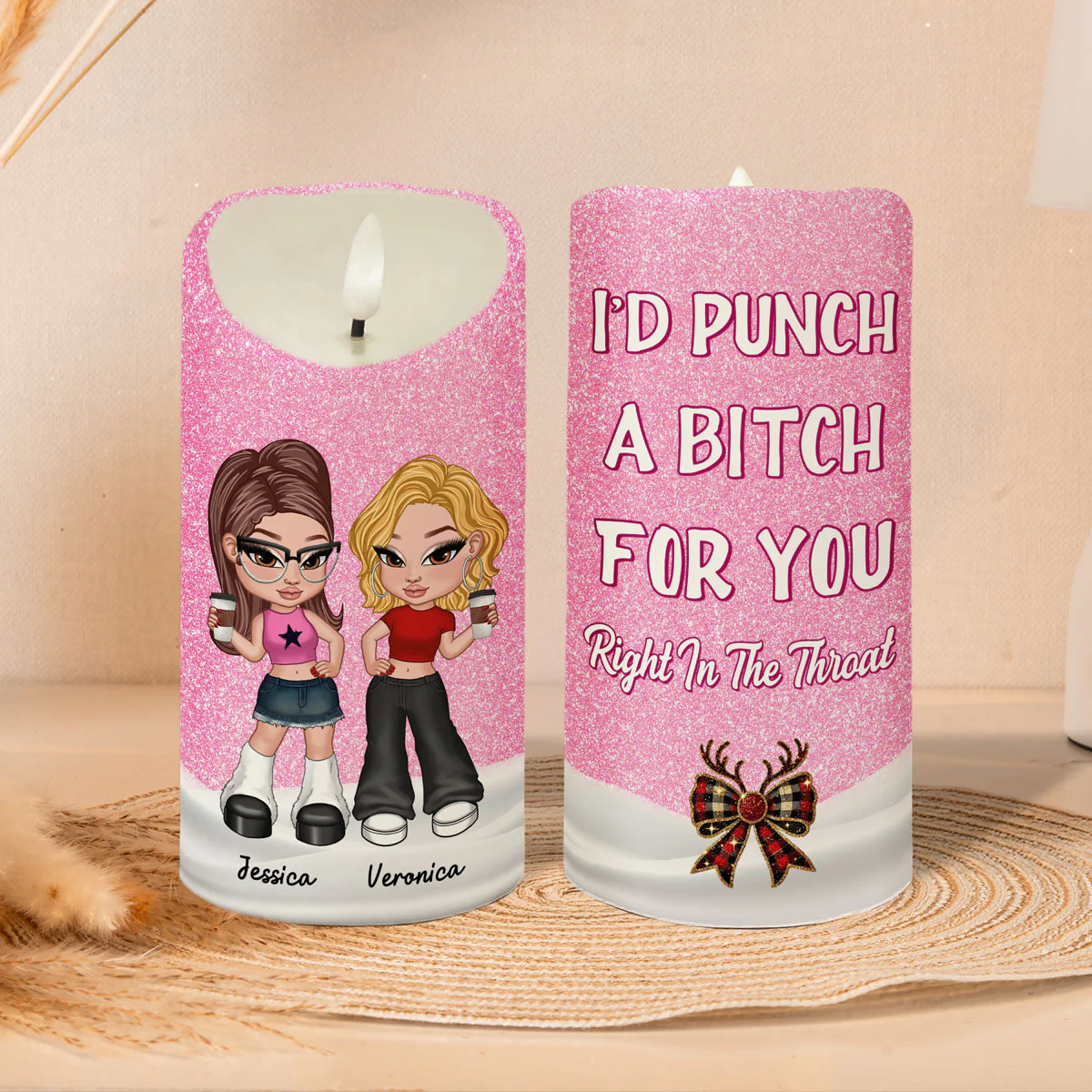 I'd Punch A Bitch For You Besties Gift Personalized LED Candle - Image 3
