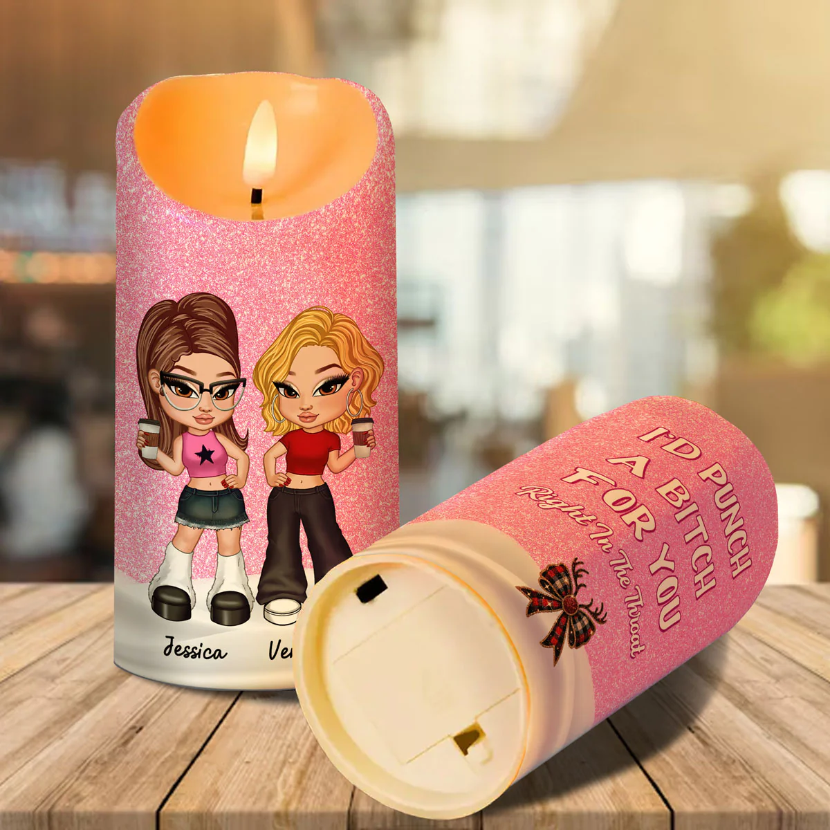 I'd Punch A Bitch For You Besties Gift Personalized LED Candle - Image 5