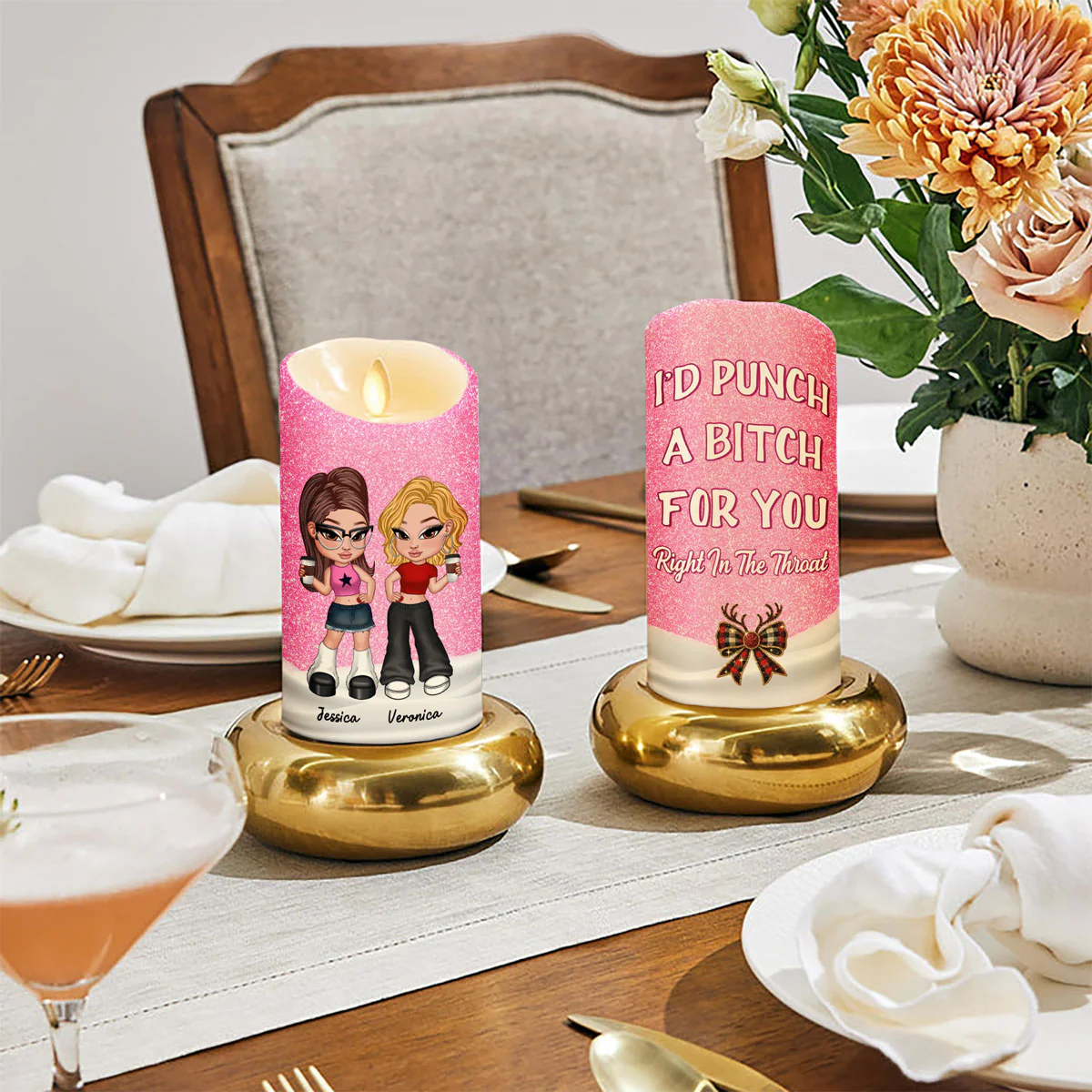 I'd Punch A Bitch For You Besties Gift Personalized LED Candle - Image 7