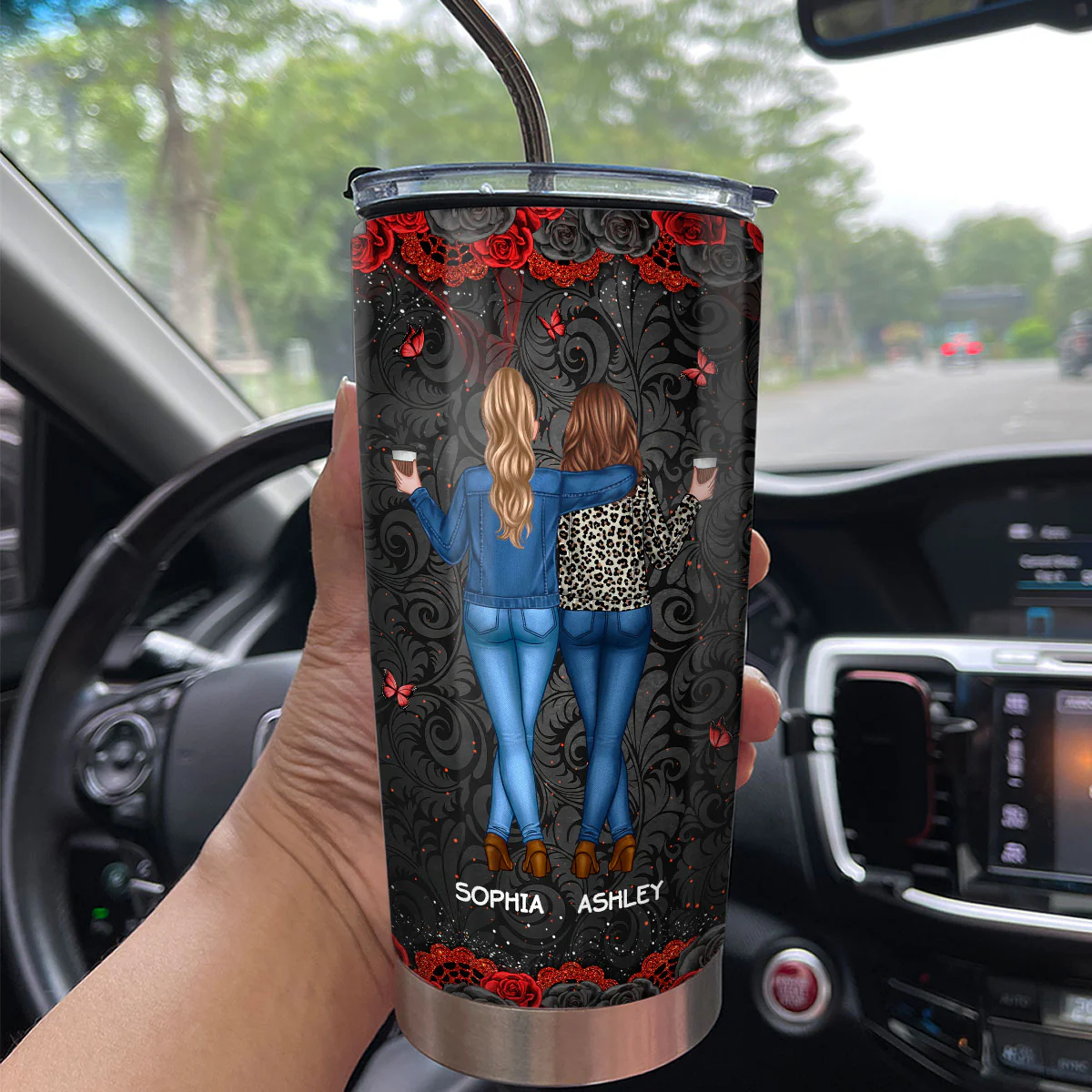 I'd Punch A Bitch For You Gift For Besties Black & Red Roses Personalized Tumbler - Image 9