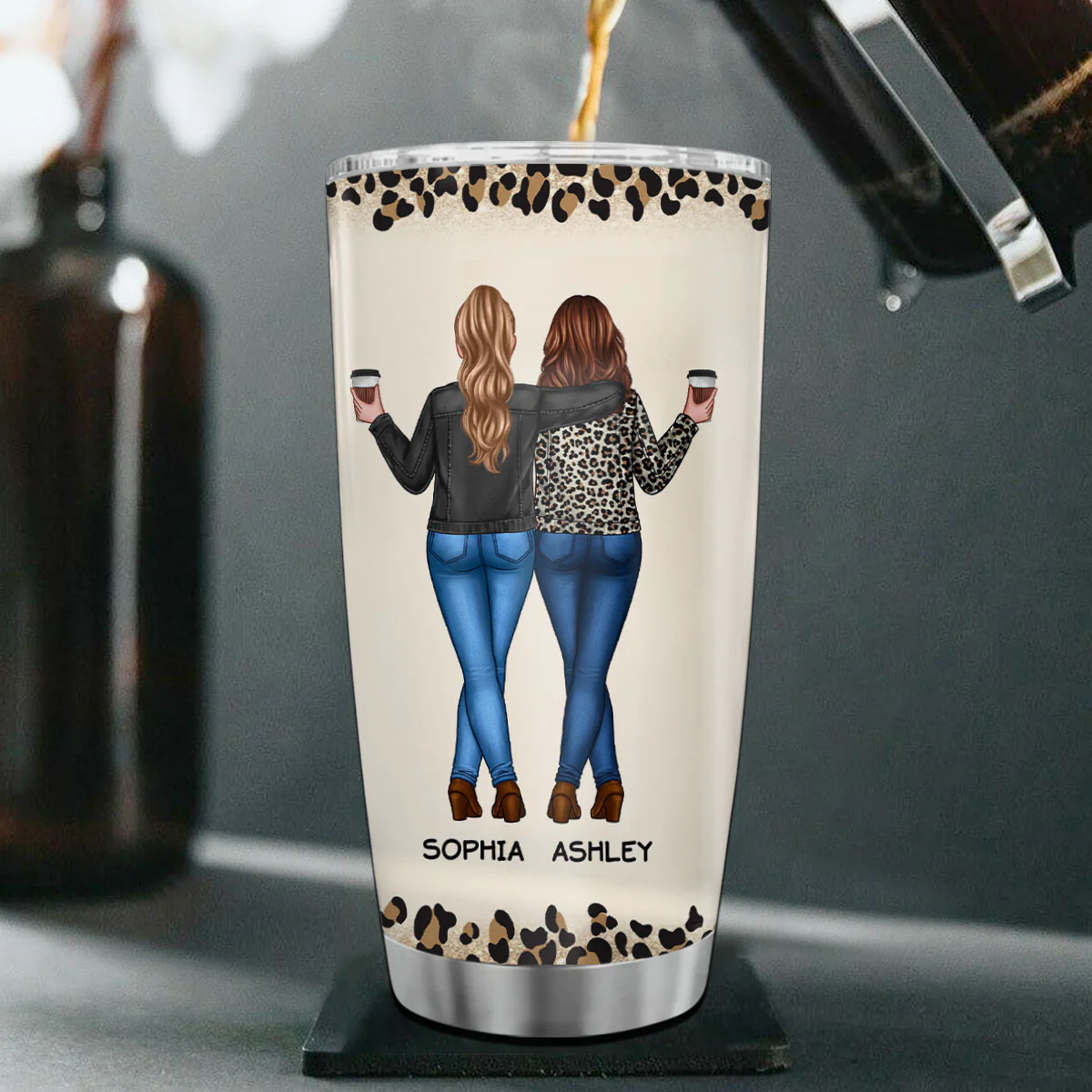 I'd Punch A Bitch For You Gift For Besties Leopard Theme Personalized Tumbler - Image 4