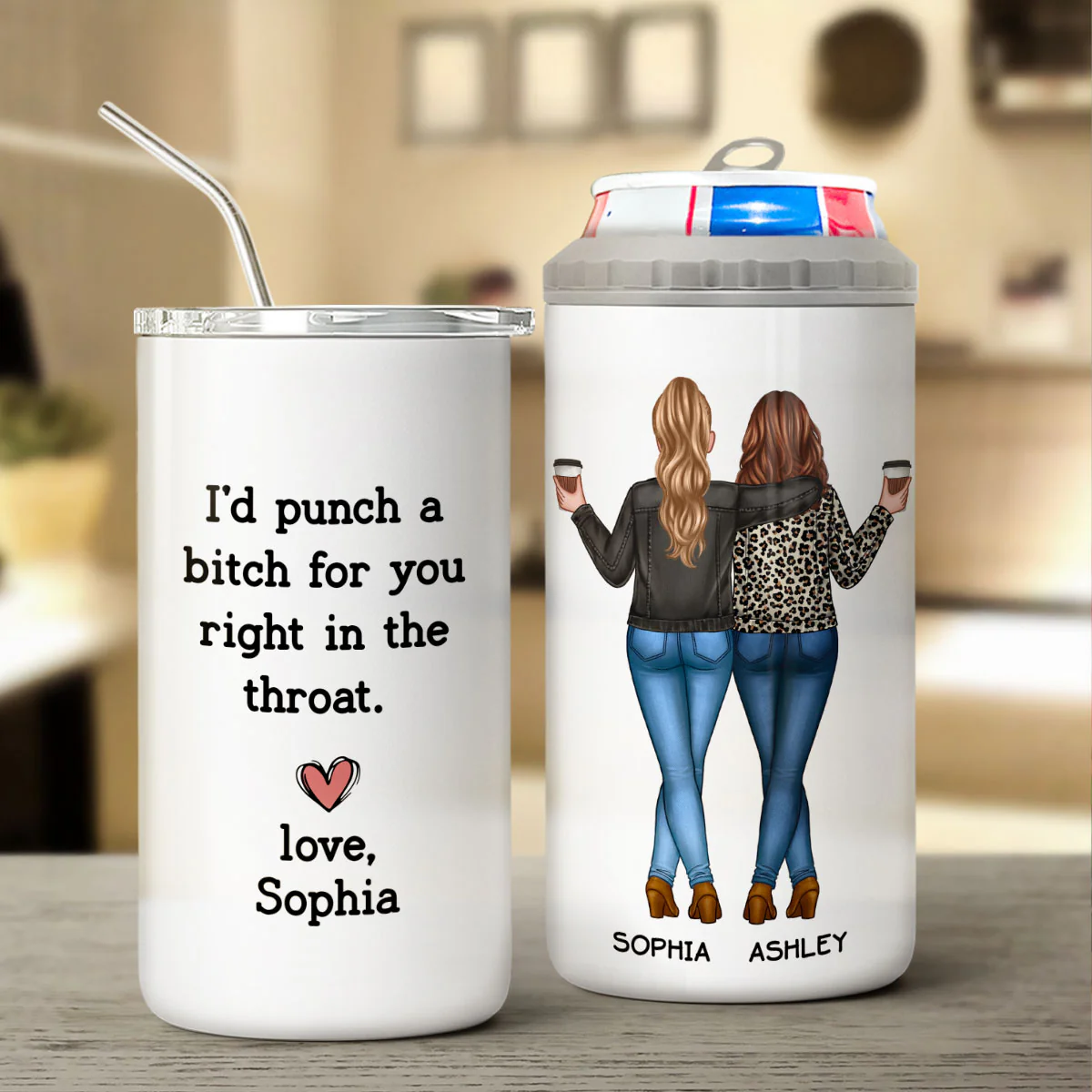 I'd Punch A Bitch For You Gift For Besties Personalized Can Cooler - Image 2