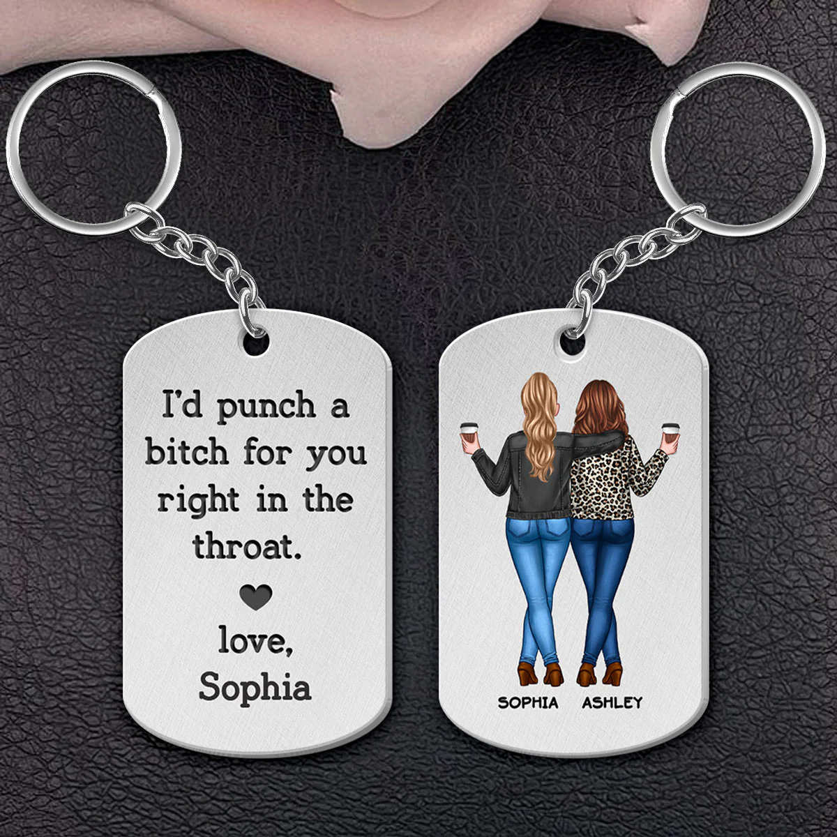 I'd Punch A Bitch For You Gift For Besties Personalized Metal Keychain - Image 3