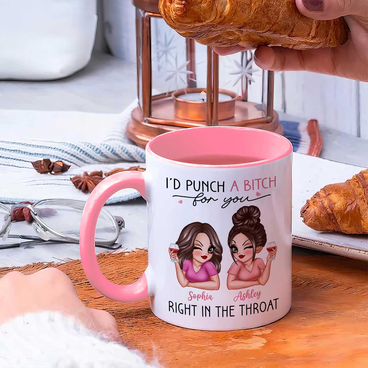 I'd Punch A Bitch For You Sassy Besties Personalized Mug, Funny Galentine's Day Gift For Best Friends, BFF - Image 6