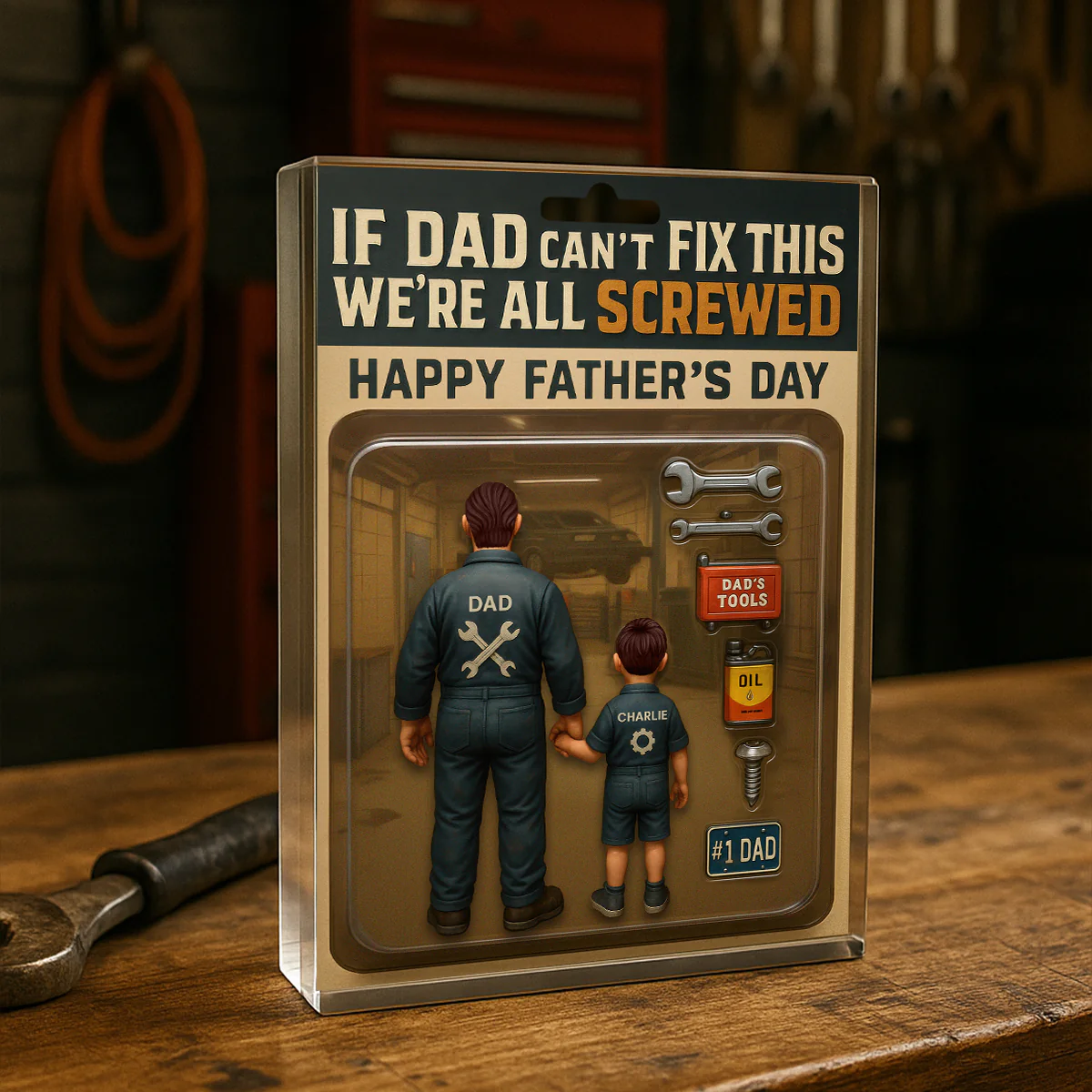 If Dad Can't Fix This We're All Screwed, Mechanic Handy Man Custom Figure Personalized Acrylic Block Plaque, Gift for Dad, Gift for Husband