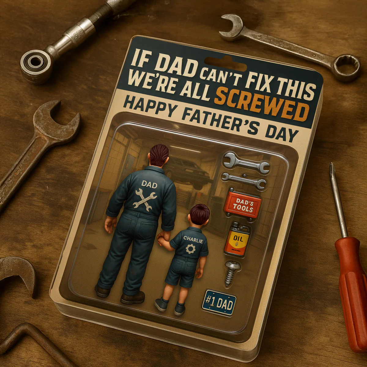 If Dad Can't Fix This We're All Screwed, Mechanic Handy Man Custom Figure Personalized Acrylic Block Plaque, Gift for Dad, Gift for Husband - Image 2