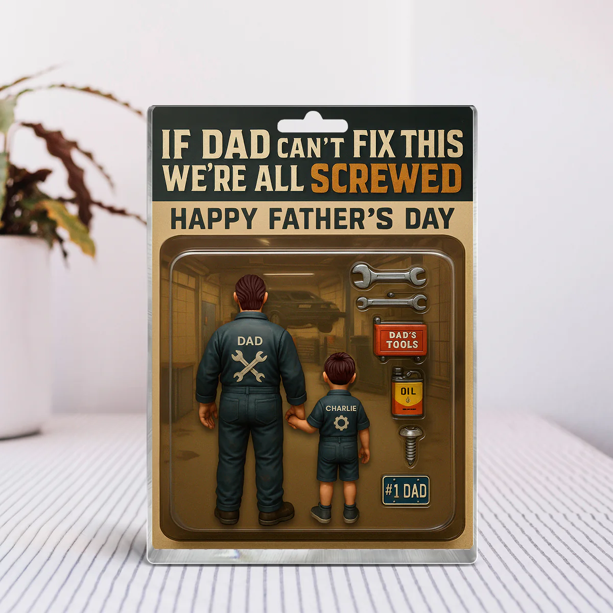 If Dad Can't Fix This We're All Screwed, Mechanic Handy Man Custom Figure Personalized Acrylic Block Plaque, Gift for Dad, Gift for Husband - Image 3