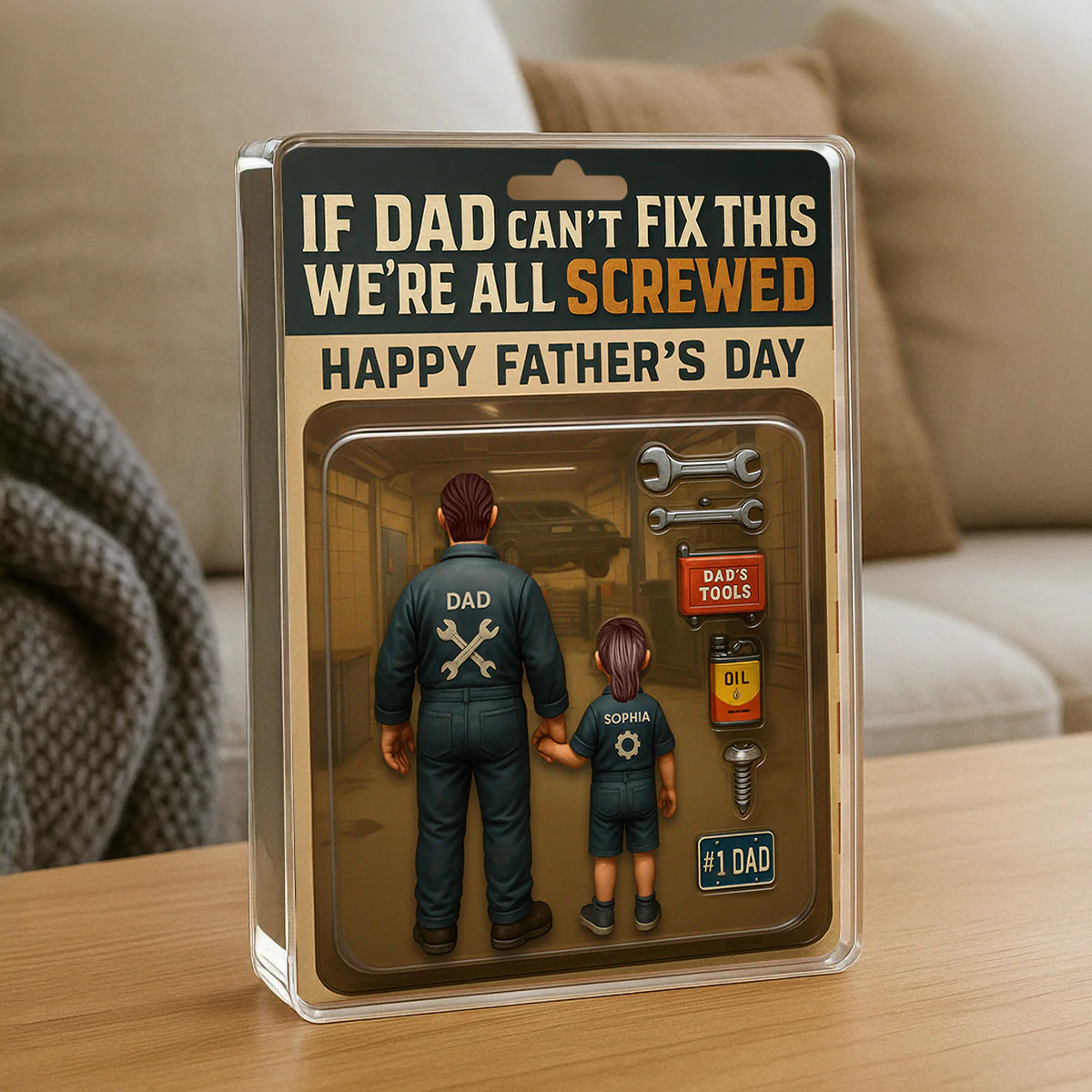 If Dad Can't Fix This We're All Screwed, Mechanic Handy Man Custom Figure Personalized Acrylic Block Plaque, Gift for Dad, Gift for Husband - Image 4