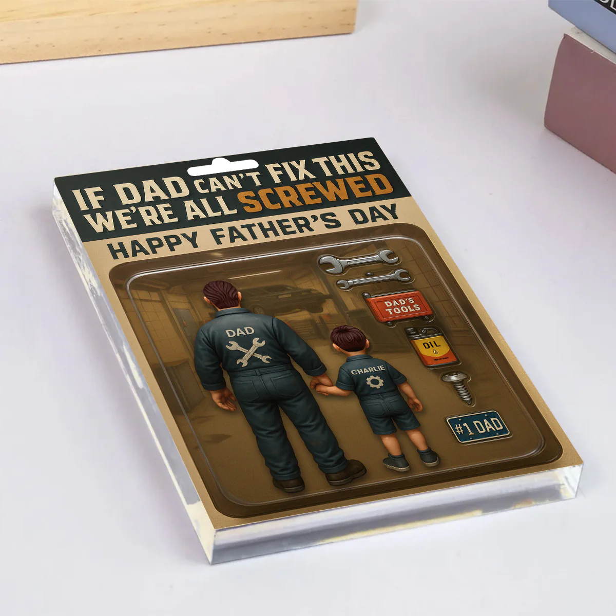 If Dad Can't Fix This We're All Screwed, Mechanic Handy Man Custom Figure Personalized Acrylic Block Plaque, Gift for Dad, Gift for Husband - Image 6