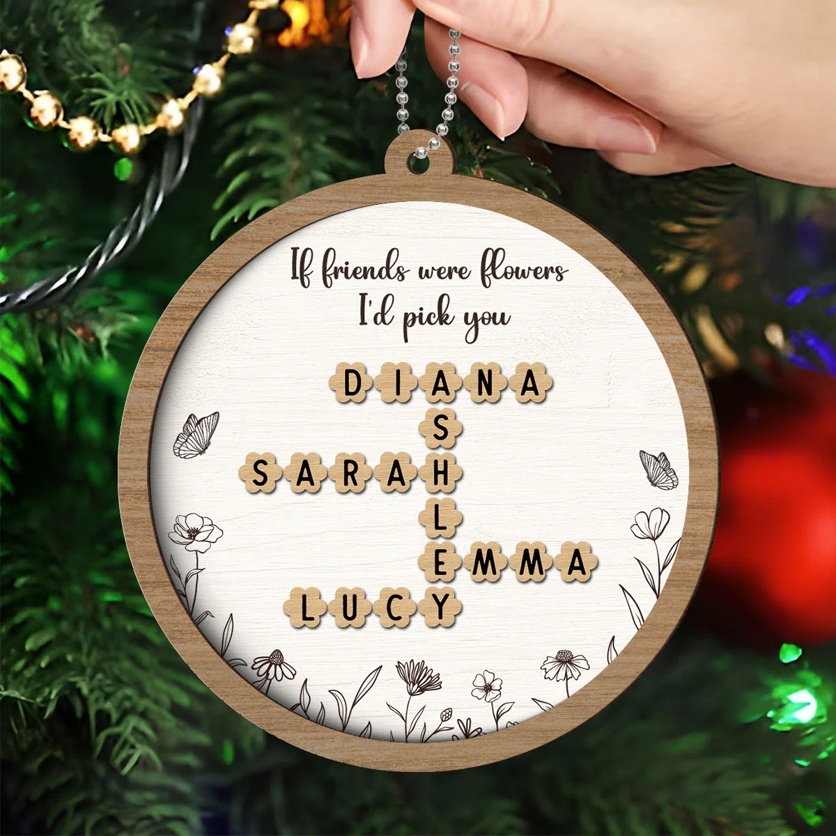 If Friends Sisters Were Flowers Crossword Puzzle Names Personalized 2-Layer Wooden Ornament - Image 4