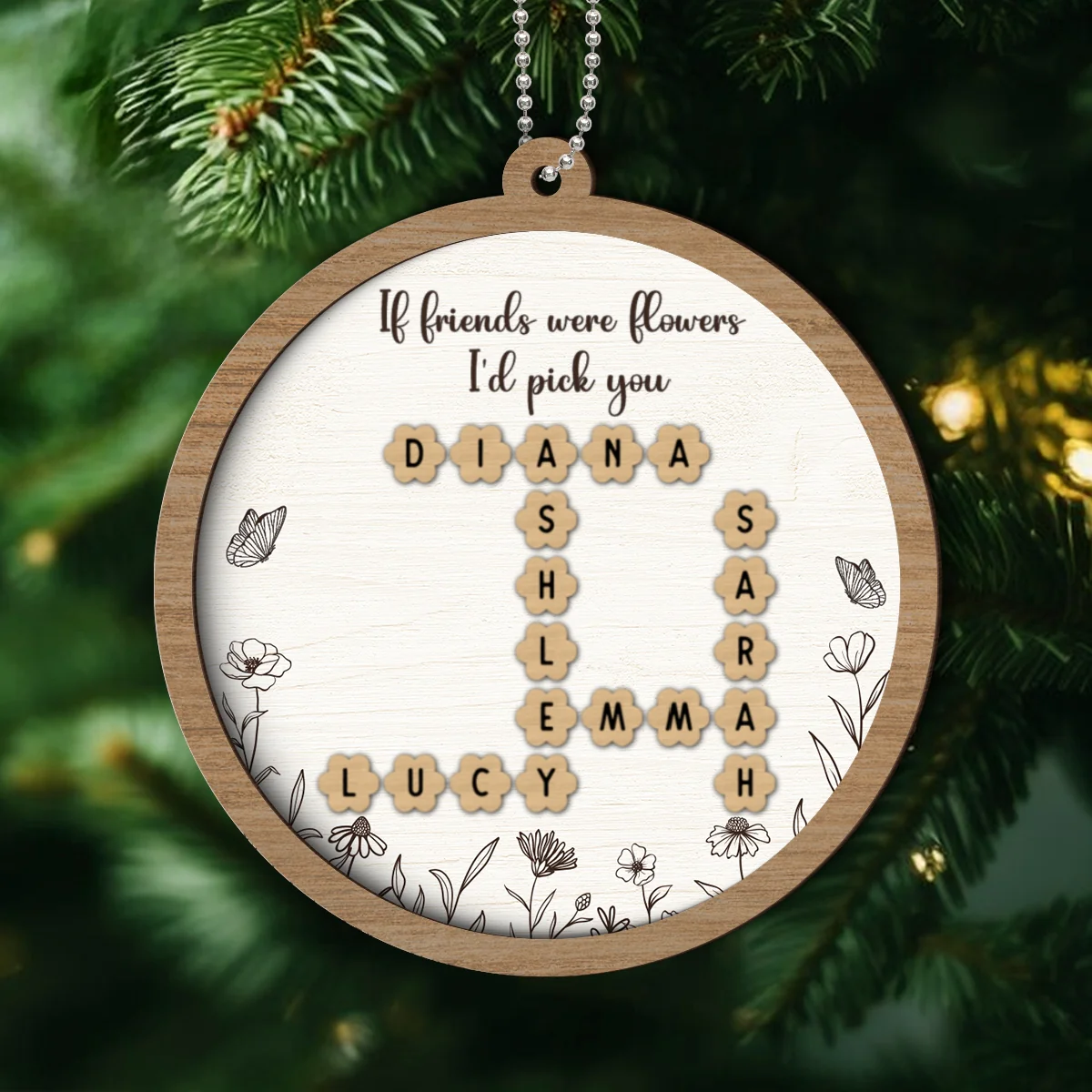 If Friends Sisters Were Flowers Crossword Puzzle Names Personalized 2-Layer Wooden Ornament - Image 8