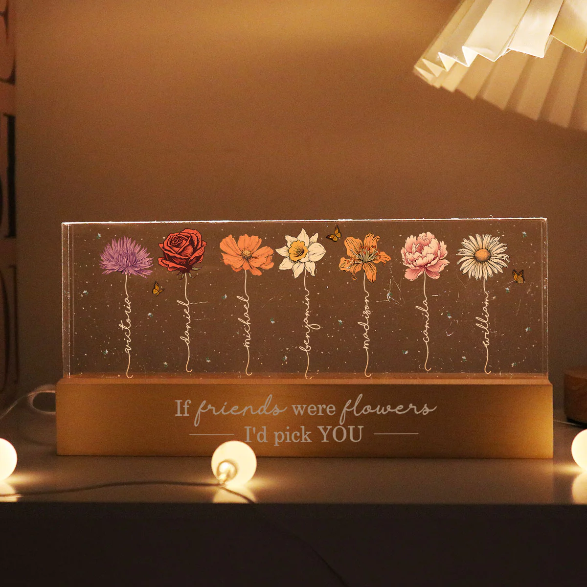 If Friends Sisters Were Flowers I'd Pick You Birth Month Flowers Personalized Acrylic Block LED Night Light, Gift For Best Friends, Besties, BFF, Sisters - Image 2