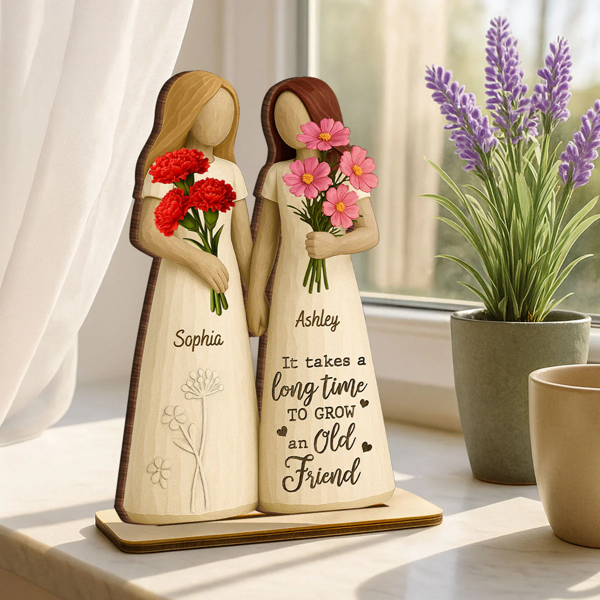 If Friends Were Flowers 3D Effect Besties Sisters Personalized Standing Wooden Plaque - Image 3