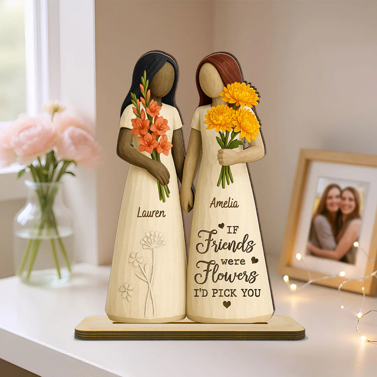 If Friends Were Flowers 3D Effect Besties Sisters Personalized Standing Wooden Plaque - Image 4