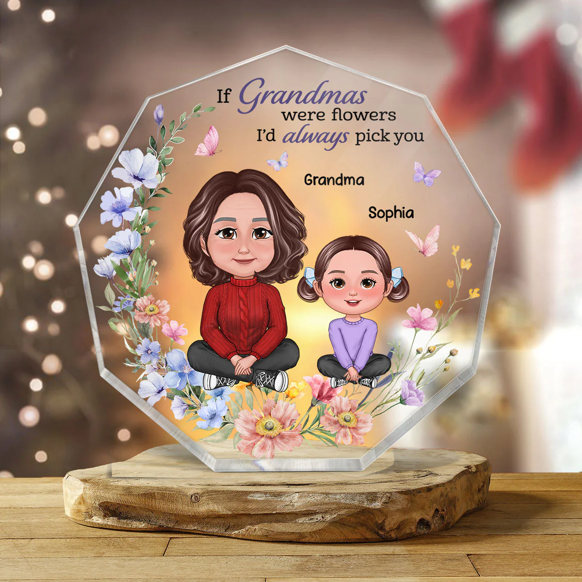 If Grandmas Were Flowers Grandma Grandkids Crossed Legs Personalized Acrylic Nonagon Plaque - Image 3
