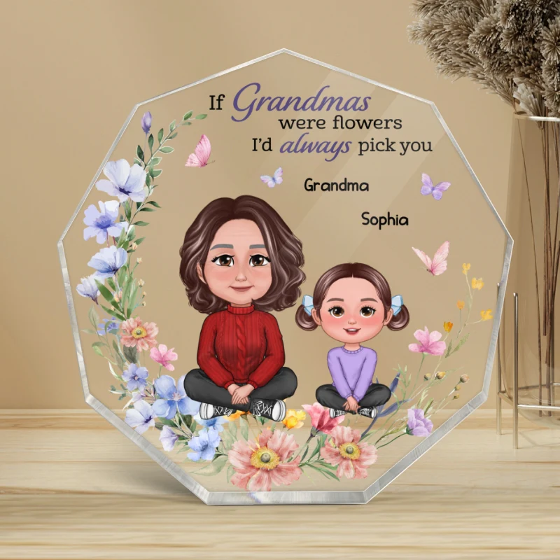 If Grandmas Were Flowers Grandma Grandkids Crossed Legs Personalized Acrylic Nonagon Plaque - Image 4