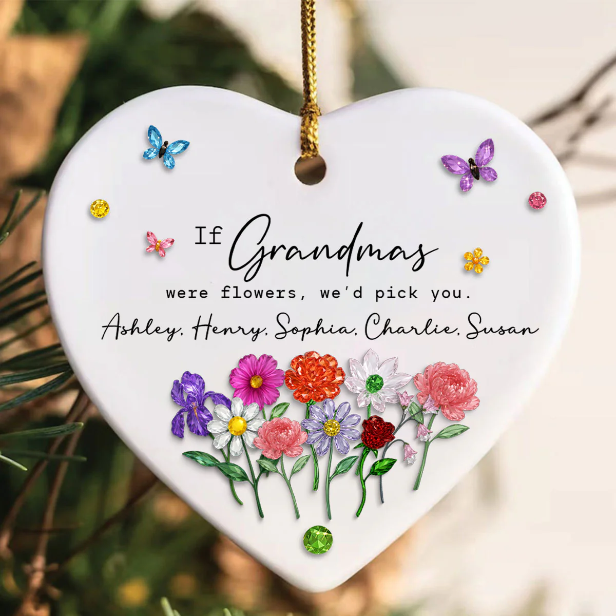 If Grandmas Were Flowers, I'd Pick You Custom Birth Month Flower - Personalized Ceramic Ornament - Heartfelt & Thoughtful Christmas Gift for Grandma