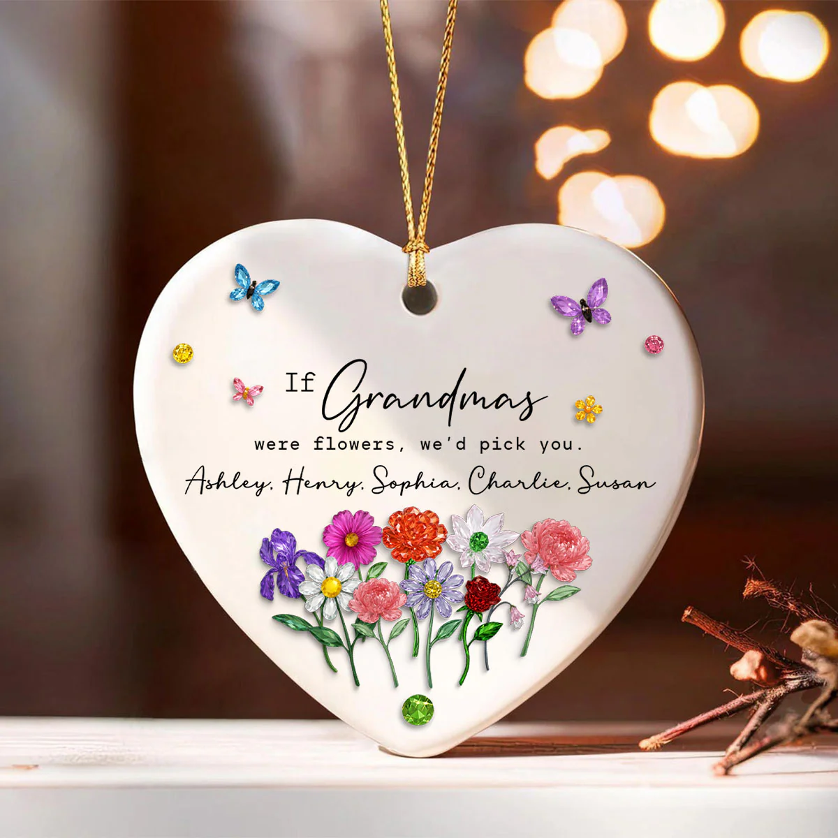 If Grandmas Were Flowers, I'd Pick You Custom Birth Month Flower - Personalized Ceramic Ornament - Heartfelt & Thoughtful Christmas Gift for Grandma - Image 3