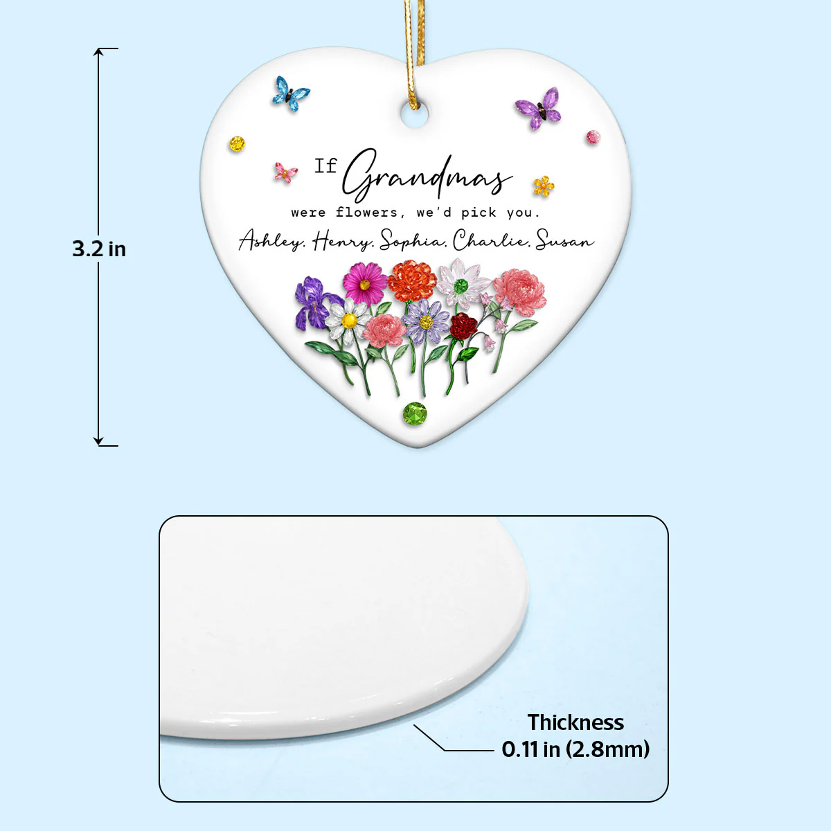 If Grandmas Were Flowers, I'd Pick You Custom Birth Month Flower - Personalized Ceramic Ornament - Heartfelt & Thoughtful Christmas Gift for Grandma - Image 7