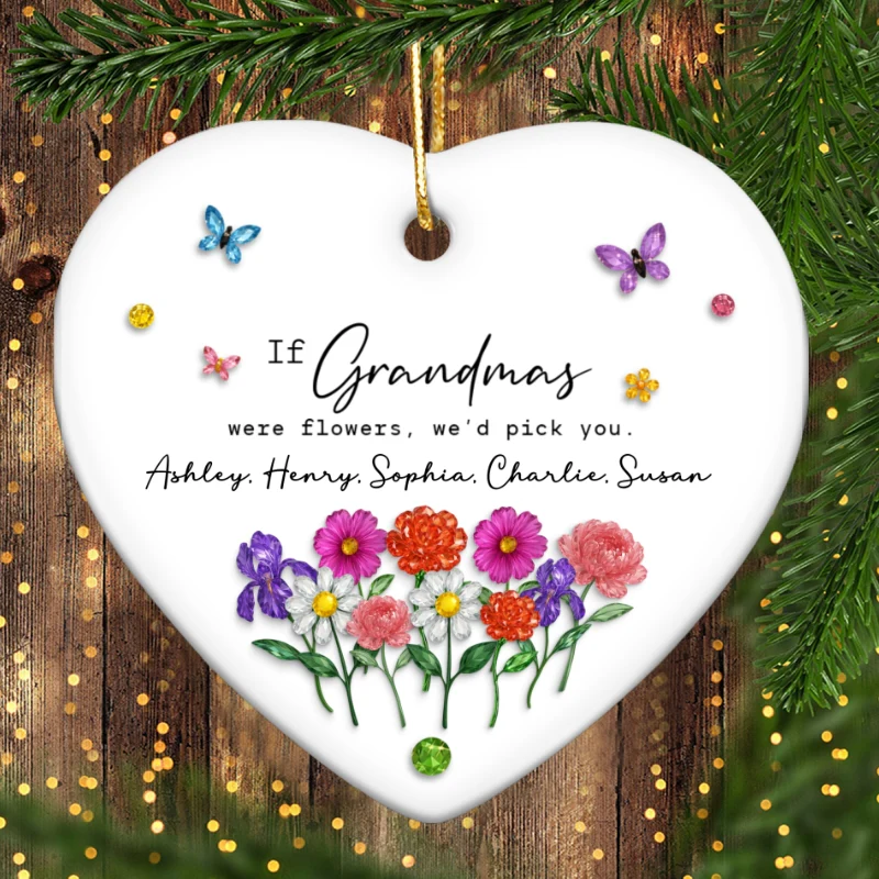 If Grandmas Were Flowers, I'd Pick You Custom Birth Month Flower - Personalized Ceramic Ornament - Heartfelt & Thoughtful Christmas Gift for Grandma - Image 8