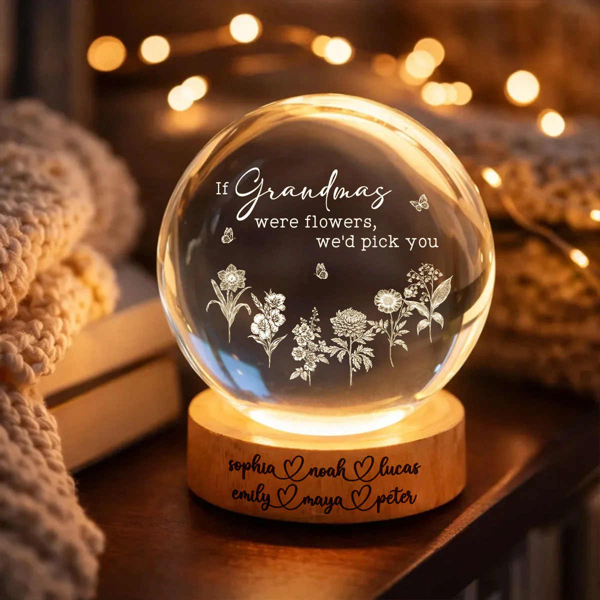 If Grandmas Were Flowers We'd Pick You - Personalized Crystal Ball LED Night Light - Mother's Day Gift for Grandma, Mom - Image 2