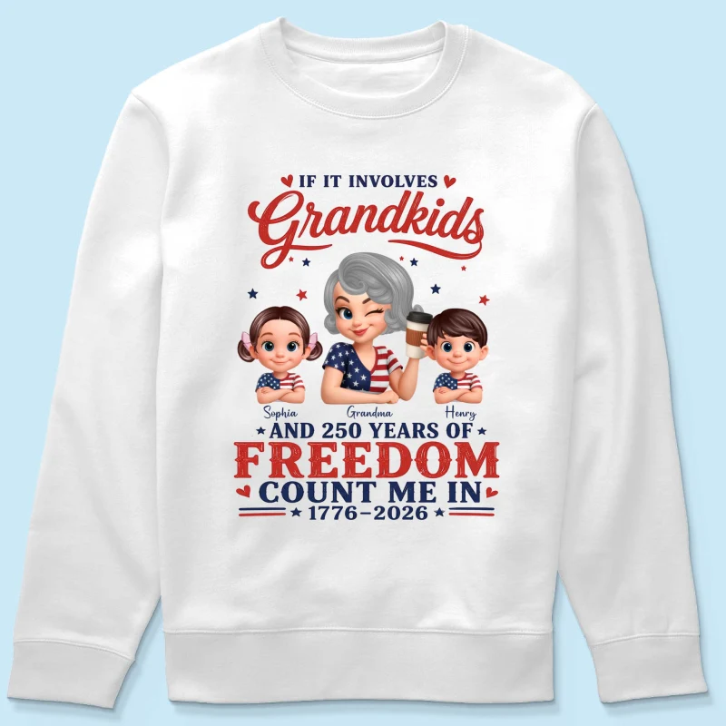 If It Involves Grandkids and 250 Years of Freedom, Count Me in - Personalized Shirt - Patriotic Gift for Grandma - Image 18